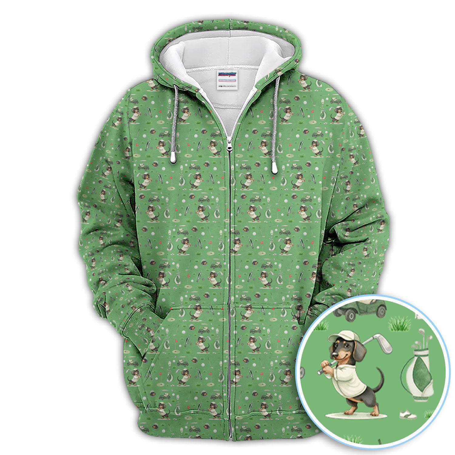 Funny Wiener Dog Golf Shirt, Dachshund Pattern Golf Polos, Crazy Golf Gift For Men