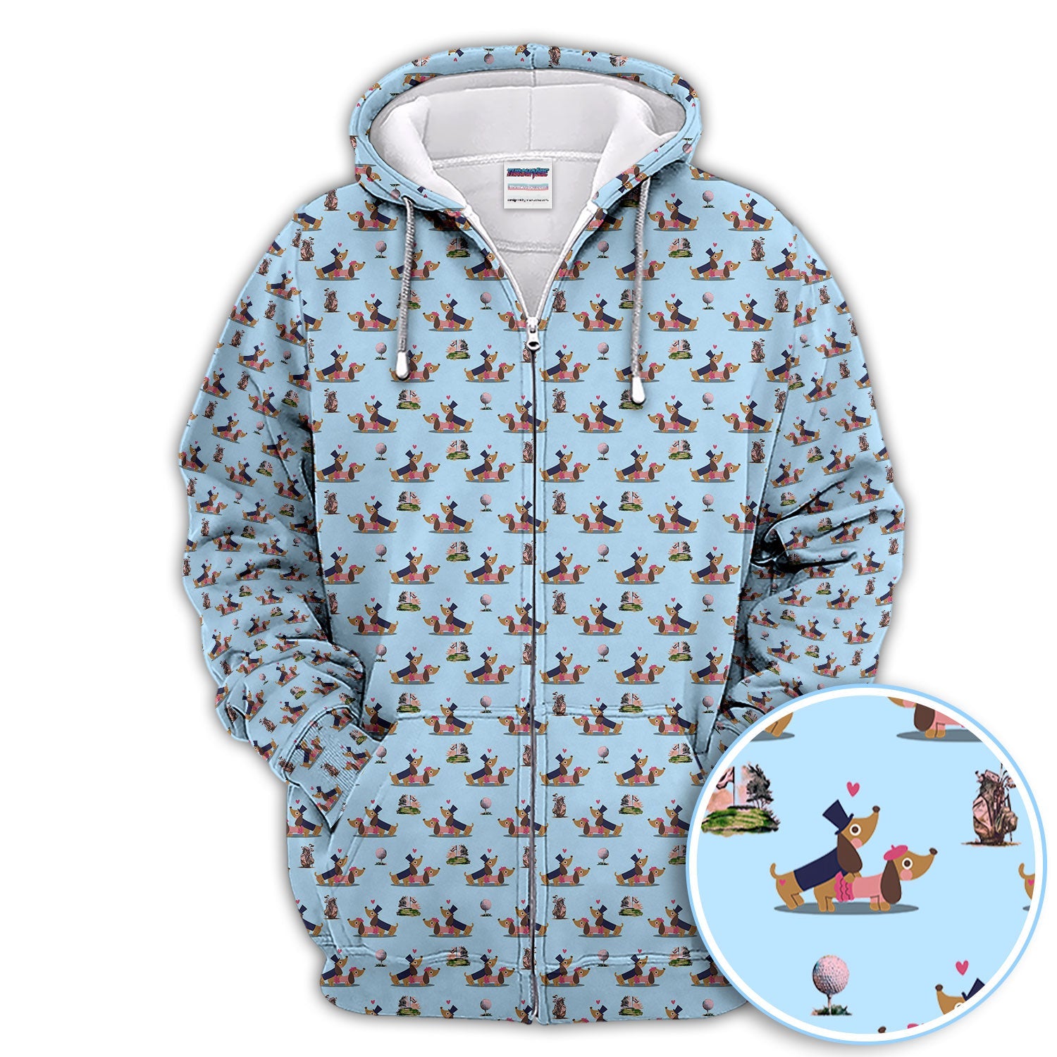 Dachshund Love Pattern Golf Shirt, Wiener Dog Golf Polos, Golf Gift For Golfer