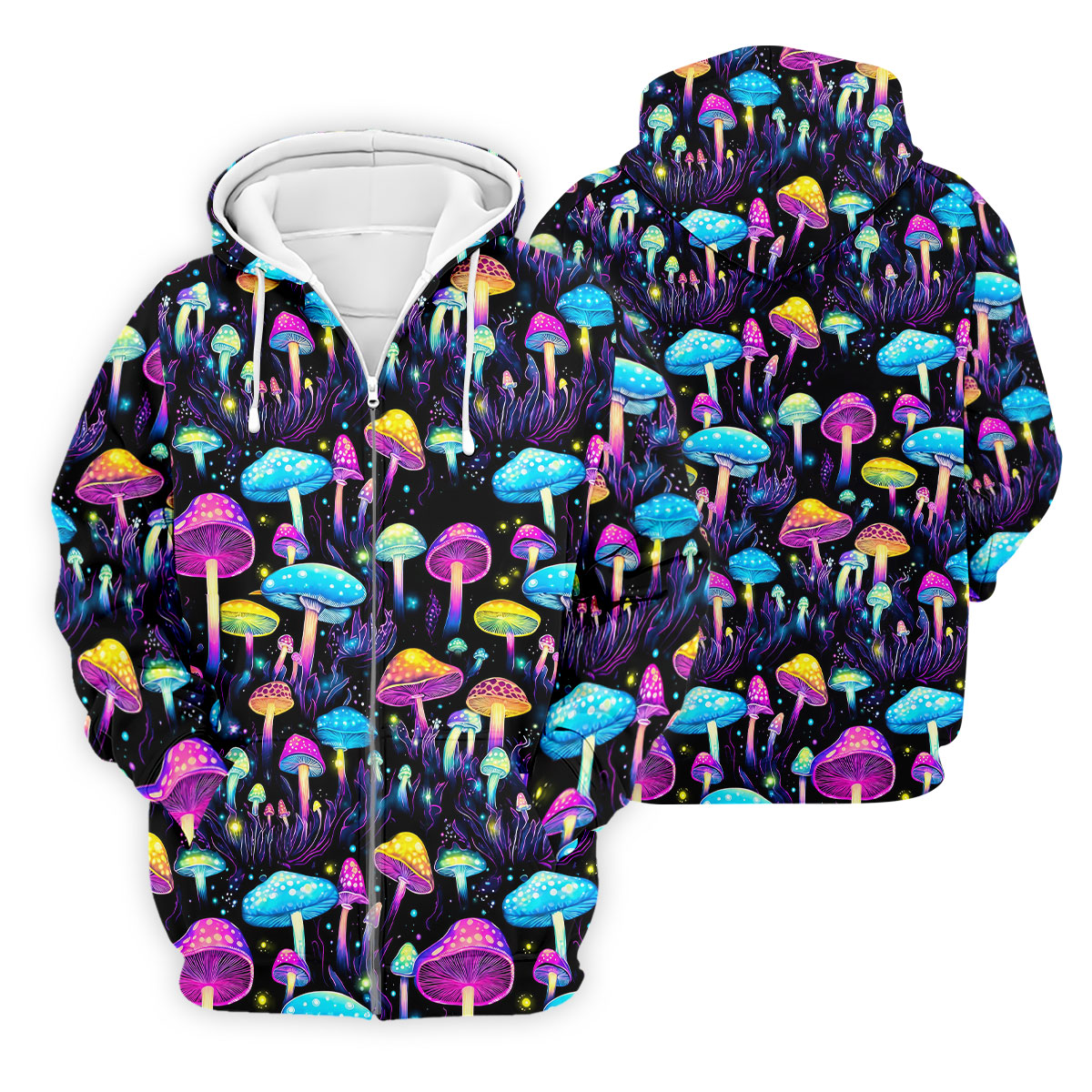 Colorful Neon Mushroom Fantasy Forest Golf Shirt, Mens Golf Polo, Golf Apparel For Men, Printed Golf Shirts