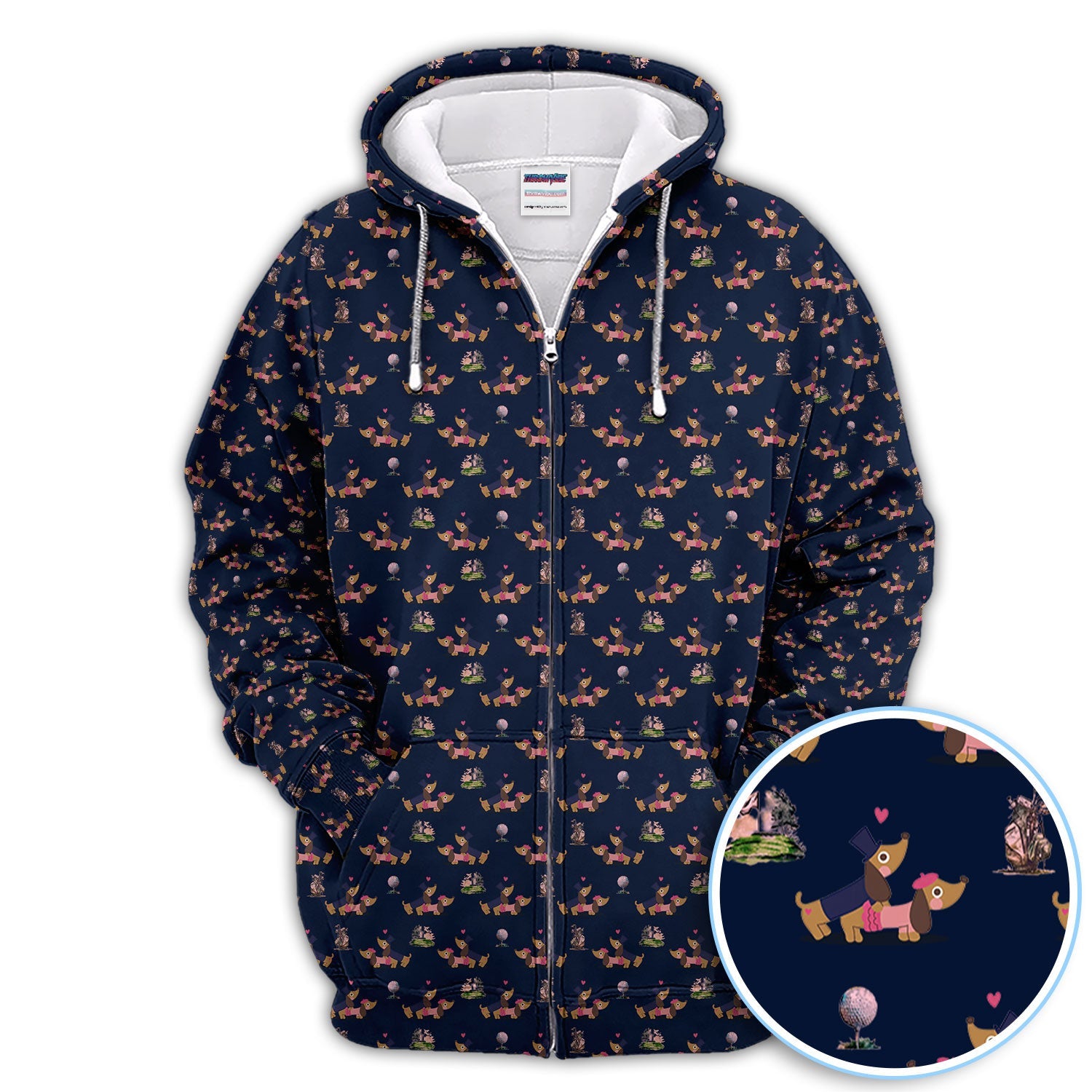 Dachshund Love Pattern Golf Shirt, Wiener Dog Golf Polos, Golf Gift For Golfer