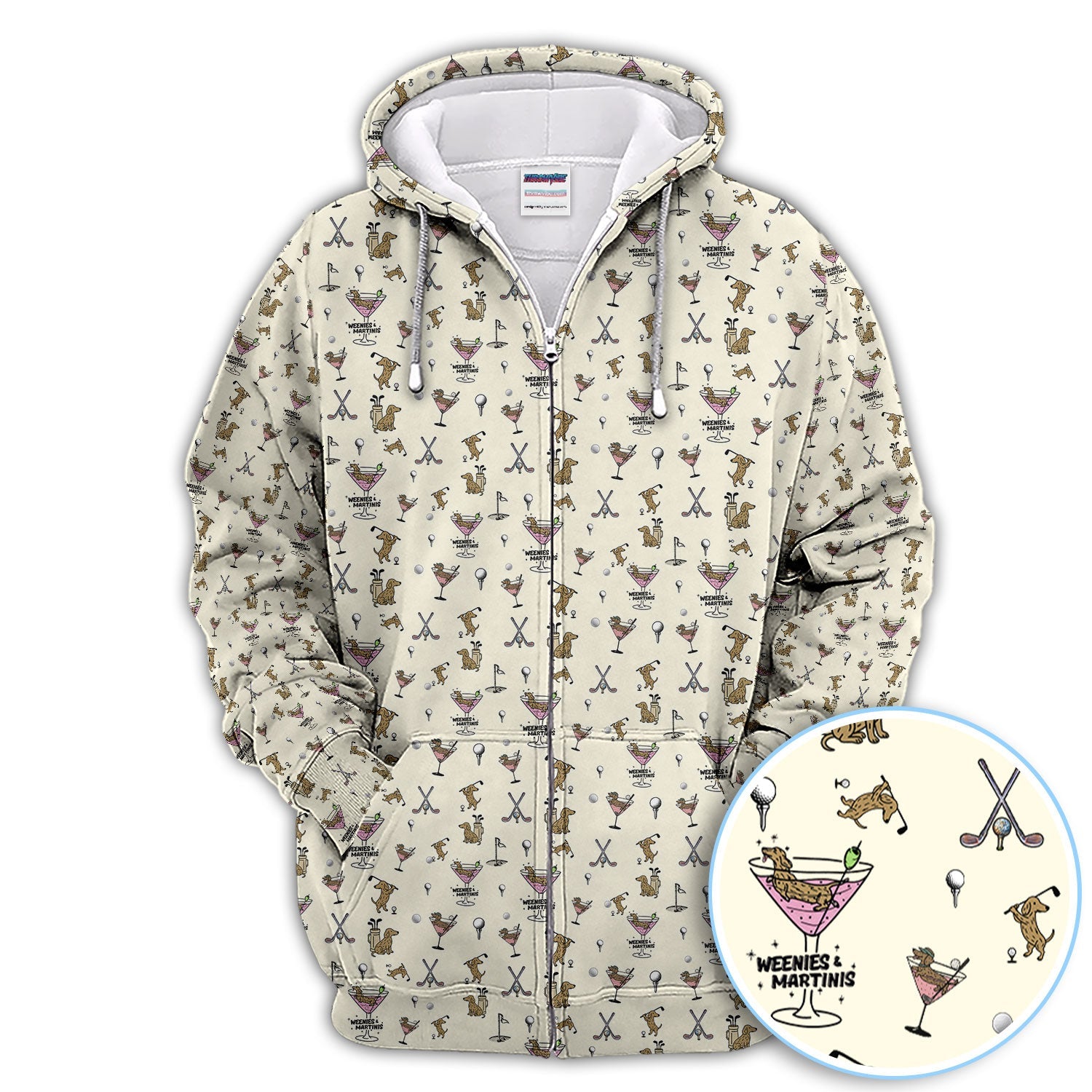 Funny Dachshund Golf Polos, Weenies Dog And Martinis Pattern Shirt For Men, Crazy Golf Shirt For Golfer