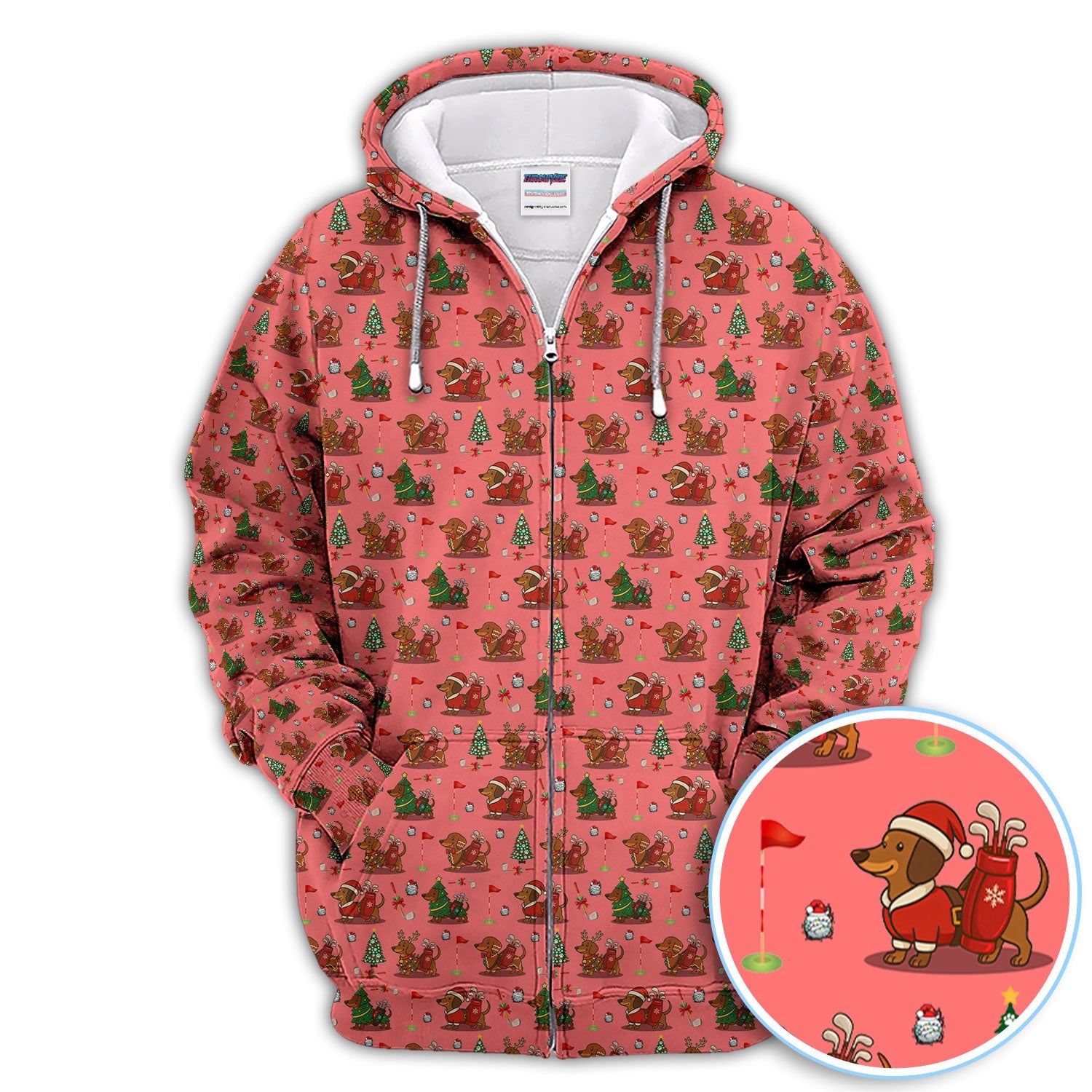 Christmas Dachshund Golf Polos, Cute Holiday Dog Golfer Shirt, Xmas Golf Gift For Golfer
