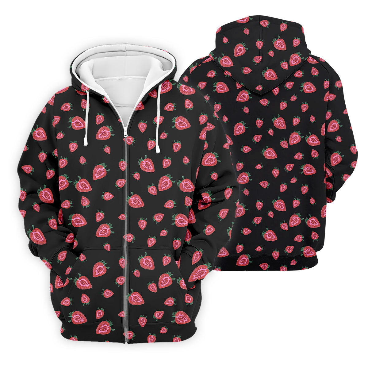 Strawberry Slice Black Golf Shirt, Men's Golf Shirt, Hawaiian Golf Shirt, Golf Shirts For Men