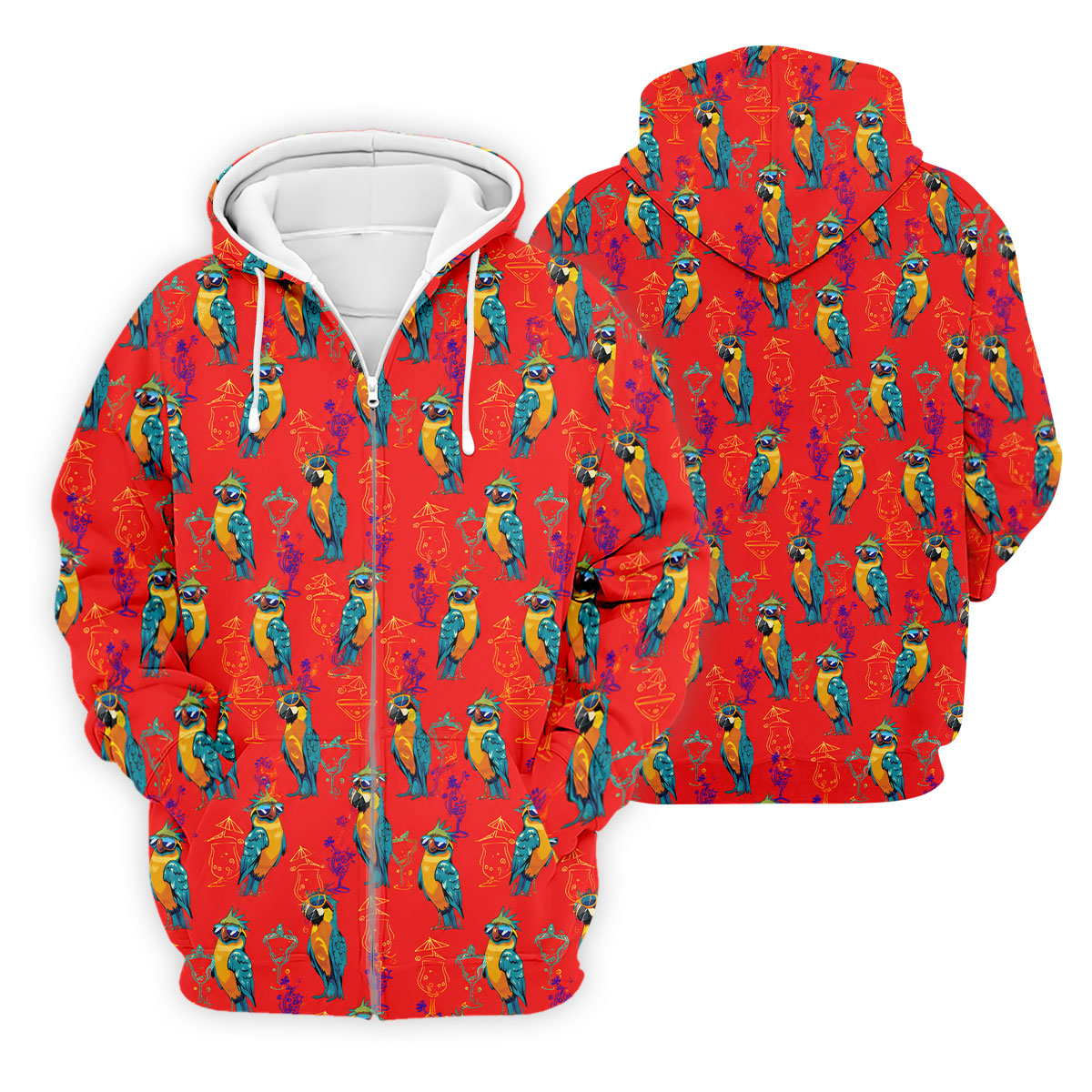 Red Parrot Sunglasses Cocktail Pattern Golf Shirt, Hawaiian Golf Shirt, Golf Shirts For Men, Mens Golf Apparel