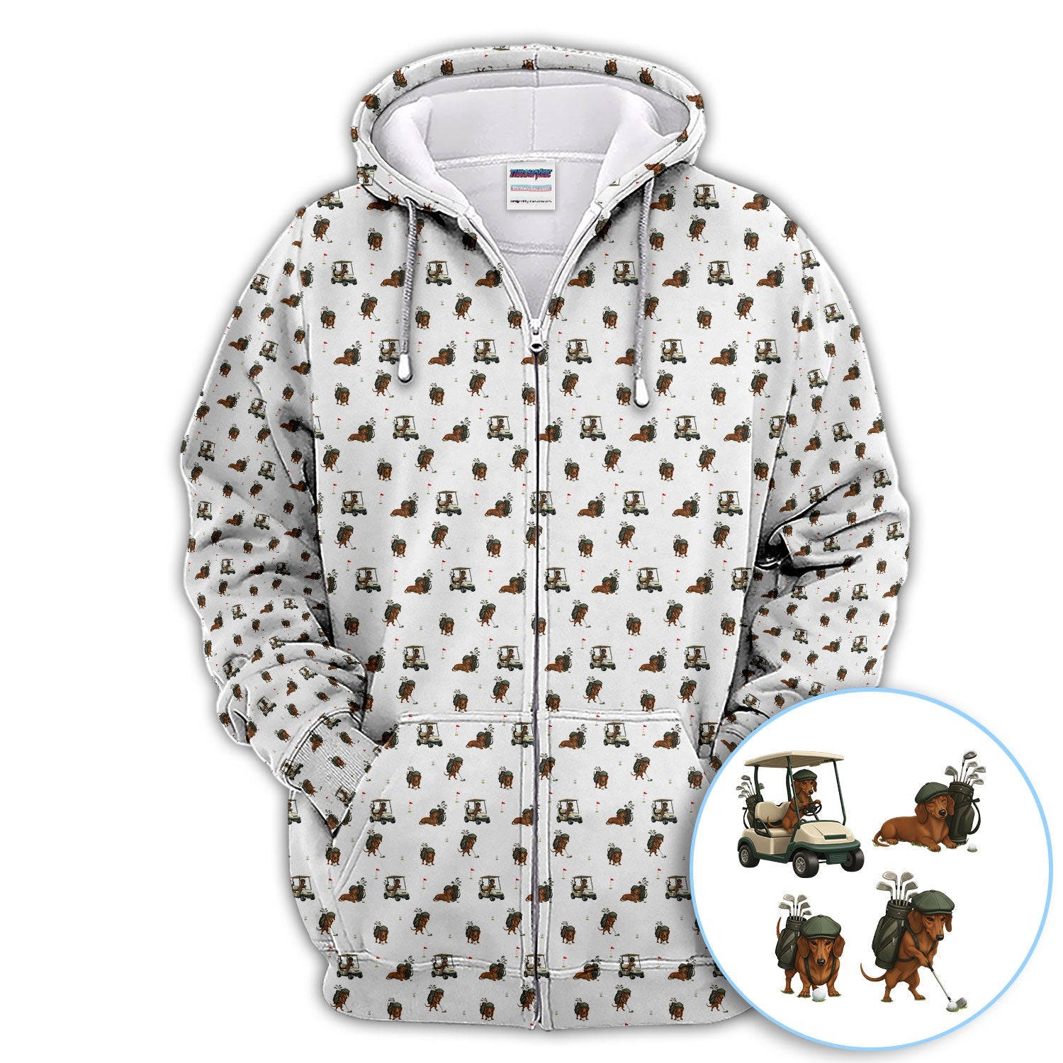 Funny Dachshund Golf Shirt, Wiener Dog Pattern Polos For Men, Golf Gift For Golfers