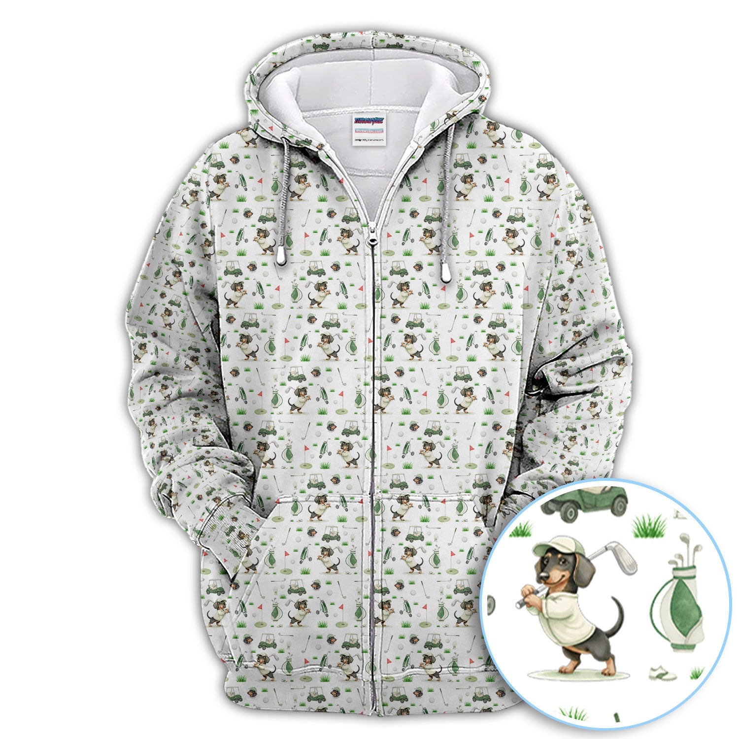 Funny Wiener Dog Golf Shirt, Dachshund Pattern Golf Polos, Crazy Golf Gift For Men