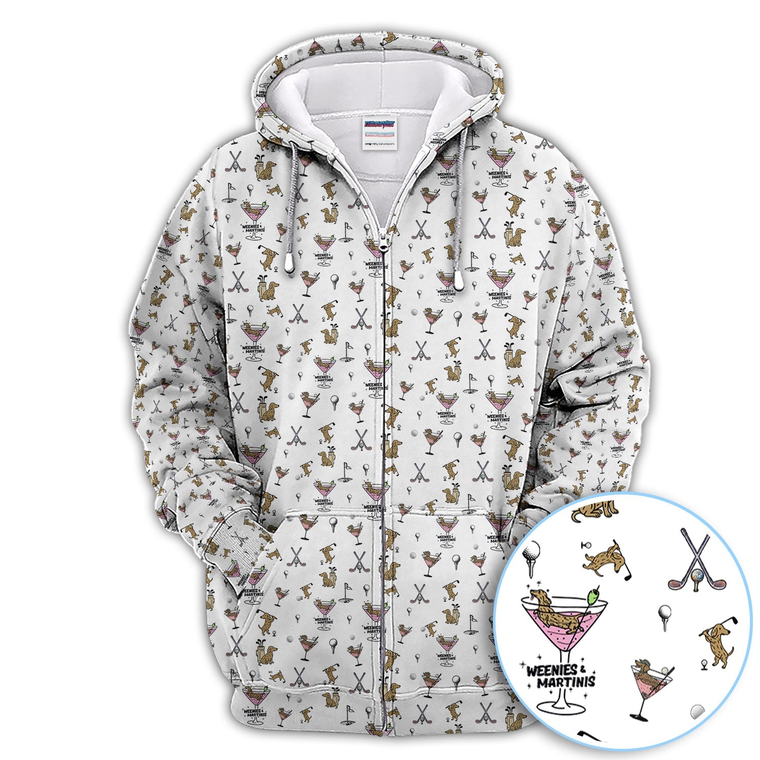 Funny Dachshund Golf Polos, Weenies Dog And Martinis Pattern Shirt For Men, Crazy Golf Shirt For Golfer
