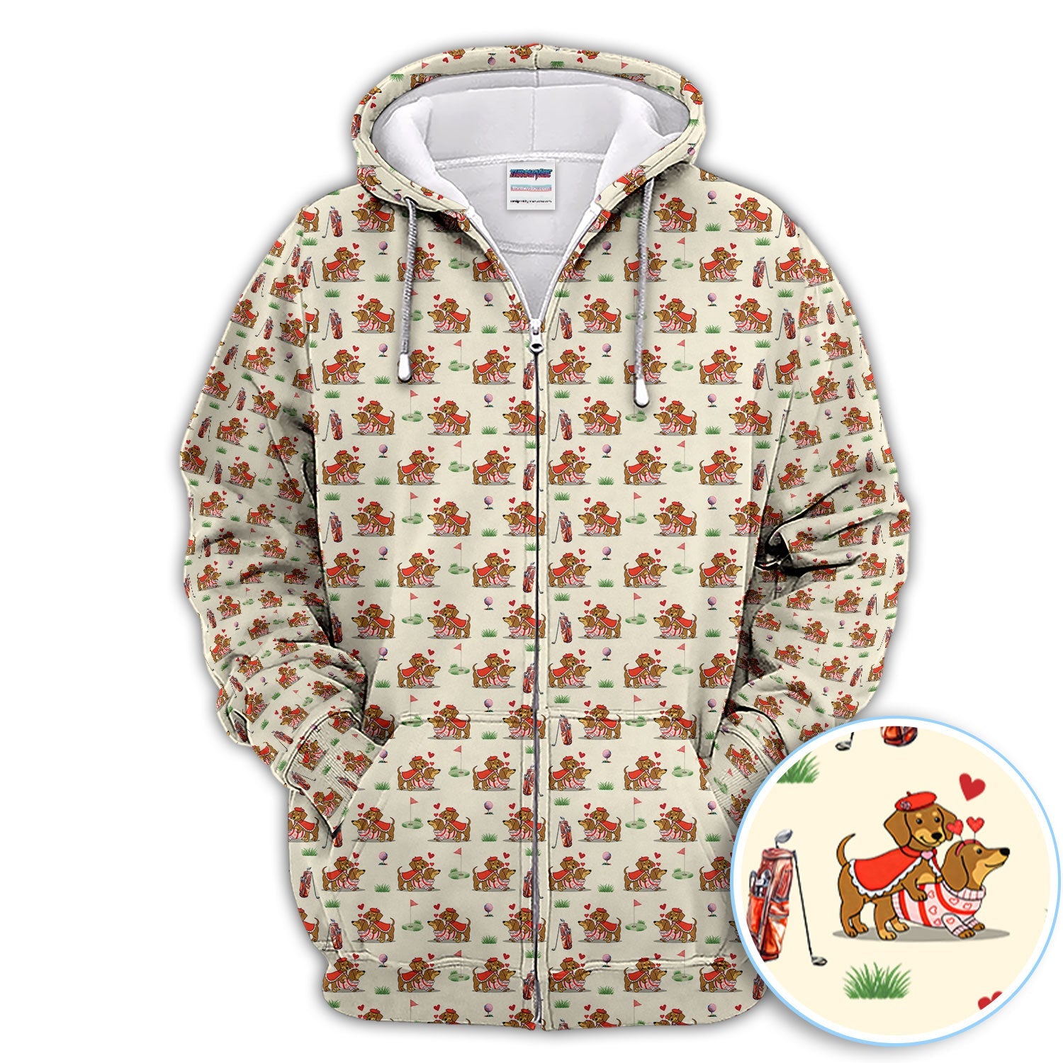 Valentine Dachshund Pattern Golf Shirt, Wiener Dog Love Golf Shirt, Golf Gift For Men