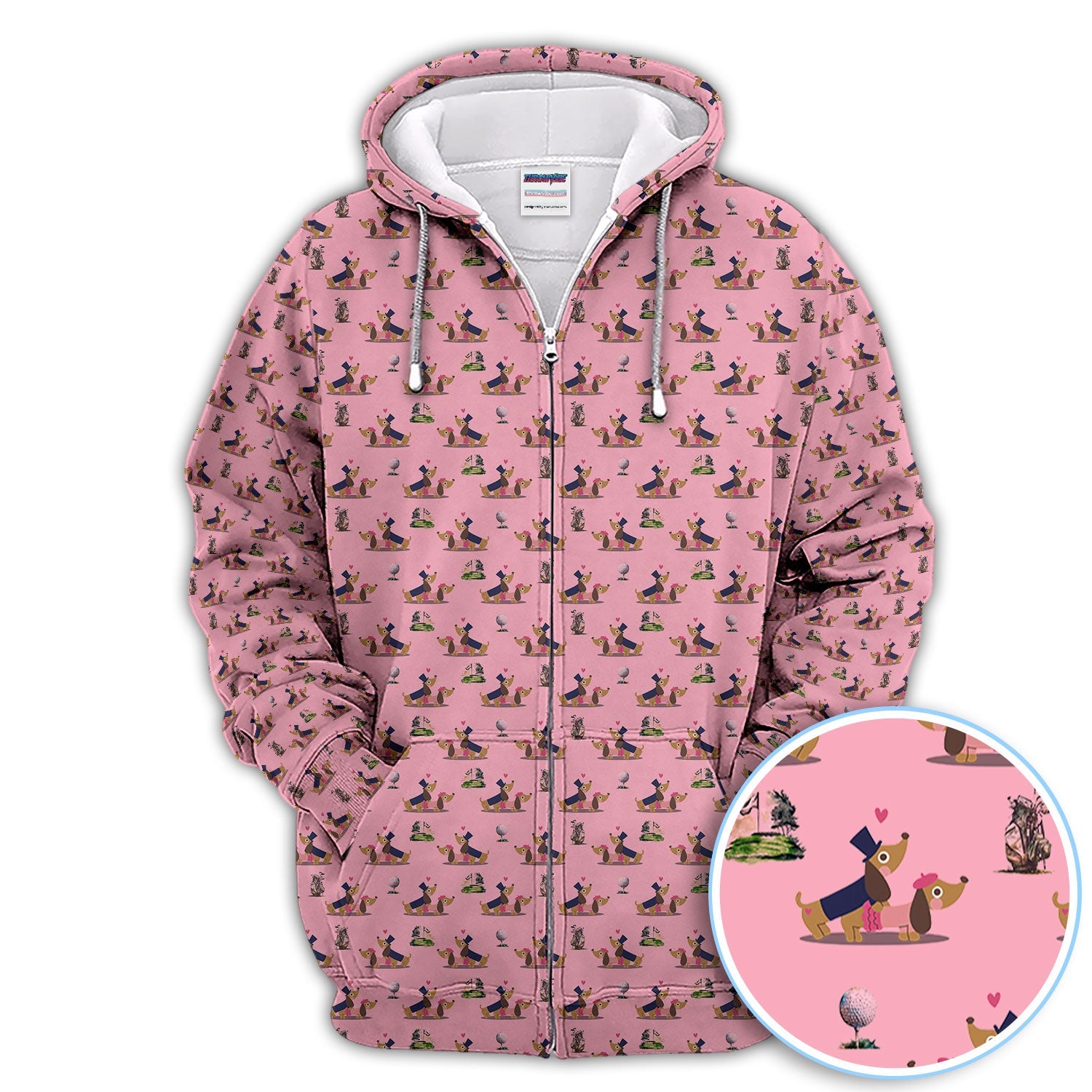 Dachshund Love Pattern Golf Shirt, Wiener Dog Golf Polos, Golf Gift For Golfer
