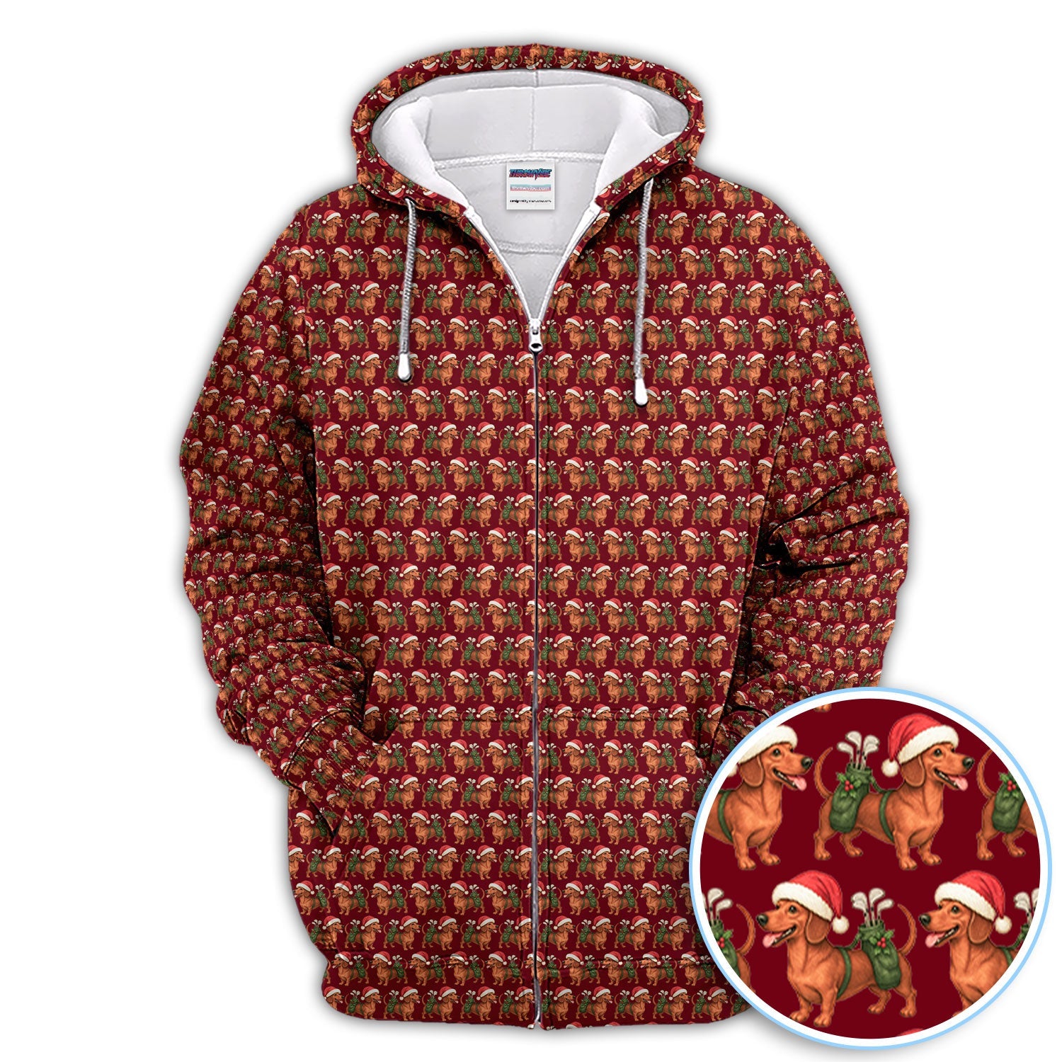 Funny Christmas Dachshund Pattern Polos, Xmas Golf Shirt For Men, Golf Gift For Golfer