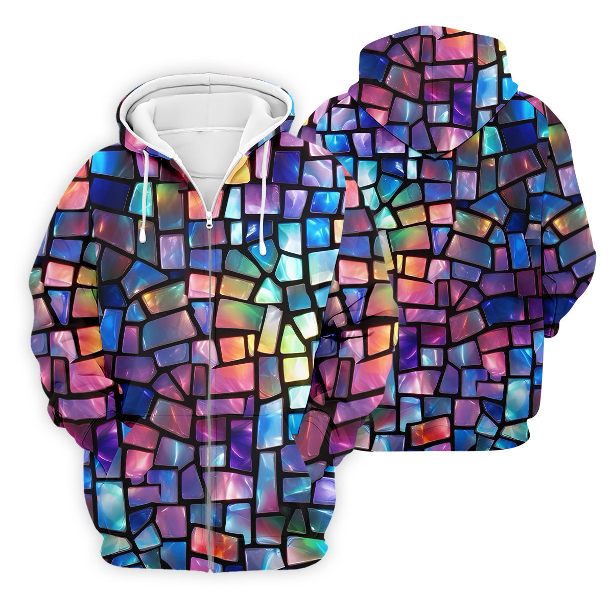 Colorful Stained Glass Mosaic Pattern Golf Shirt, Men's Golf Shirt, Golf Polo Shirts For Men, Mens Golf Apparel