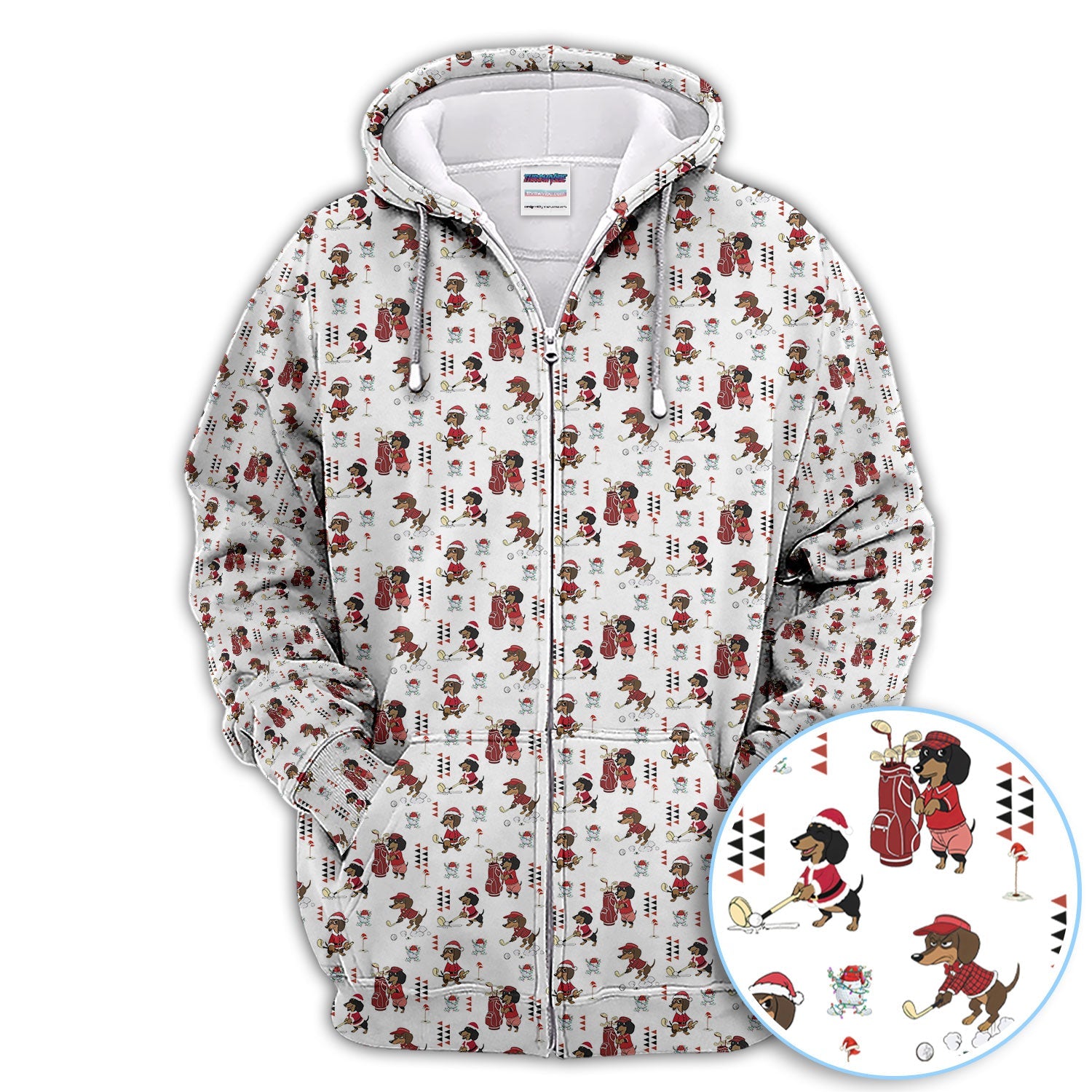 Funny Dachshund Christmas Golf Shirt, Cute Wiener Dog Pattern Polos, Festive Holiday Golf Shirt Gift For Men Golfers