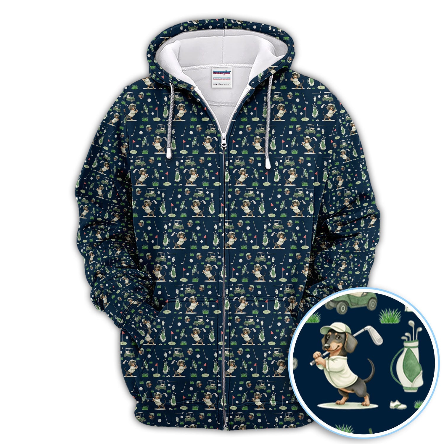 Funny Wiener Dog Golf Shirt, Dachshund Pattern Golf Polos, Crazy Golf Gift For Men