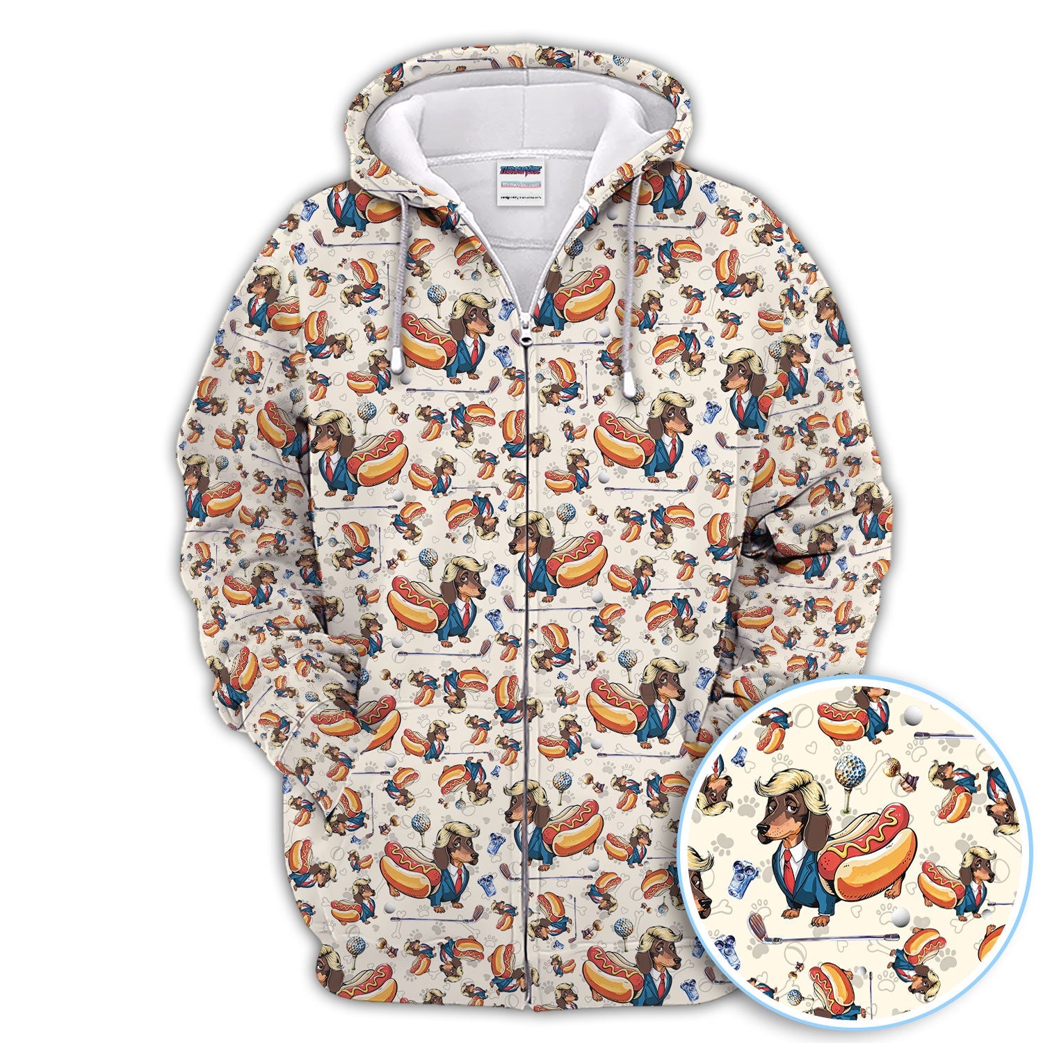 Funny Dachshund Golf Shirt For Men, Wiener Dog Pattern Golf Shirt, Crazy Golf Shirt For Golfer