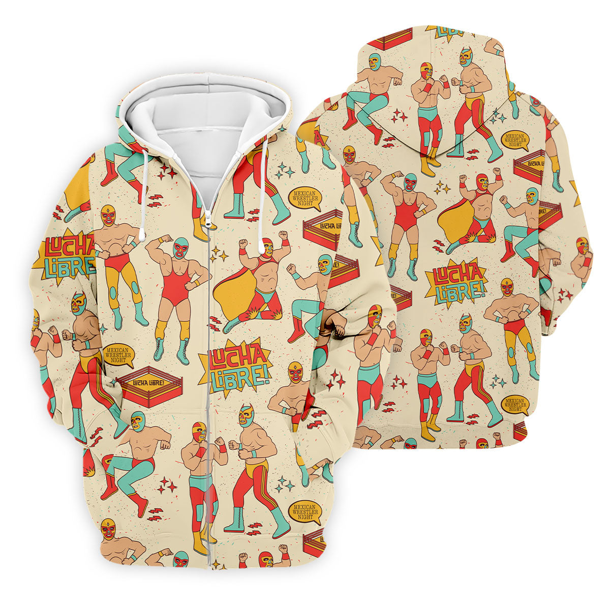 Beige Lucha Libre Mexican Wrestler Pattern Golf Shirt, Mens Golf Polo, Printed Golf Shirts