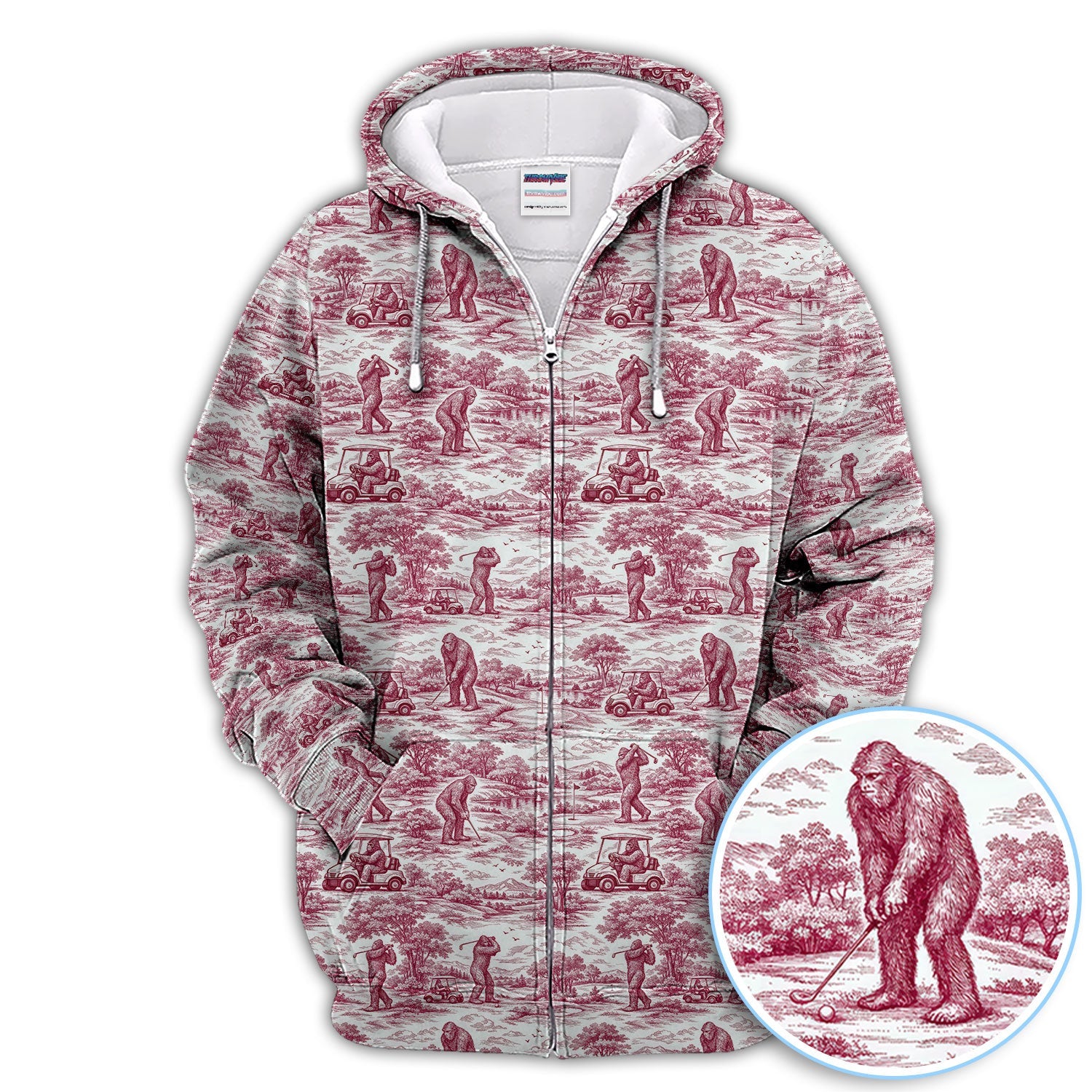 Crazy Bigfoot Pattern Golf Polos, Funny Sasquatch Golf Shirt For Men, Golf Gift For Golfer