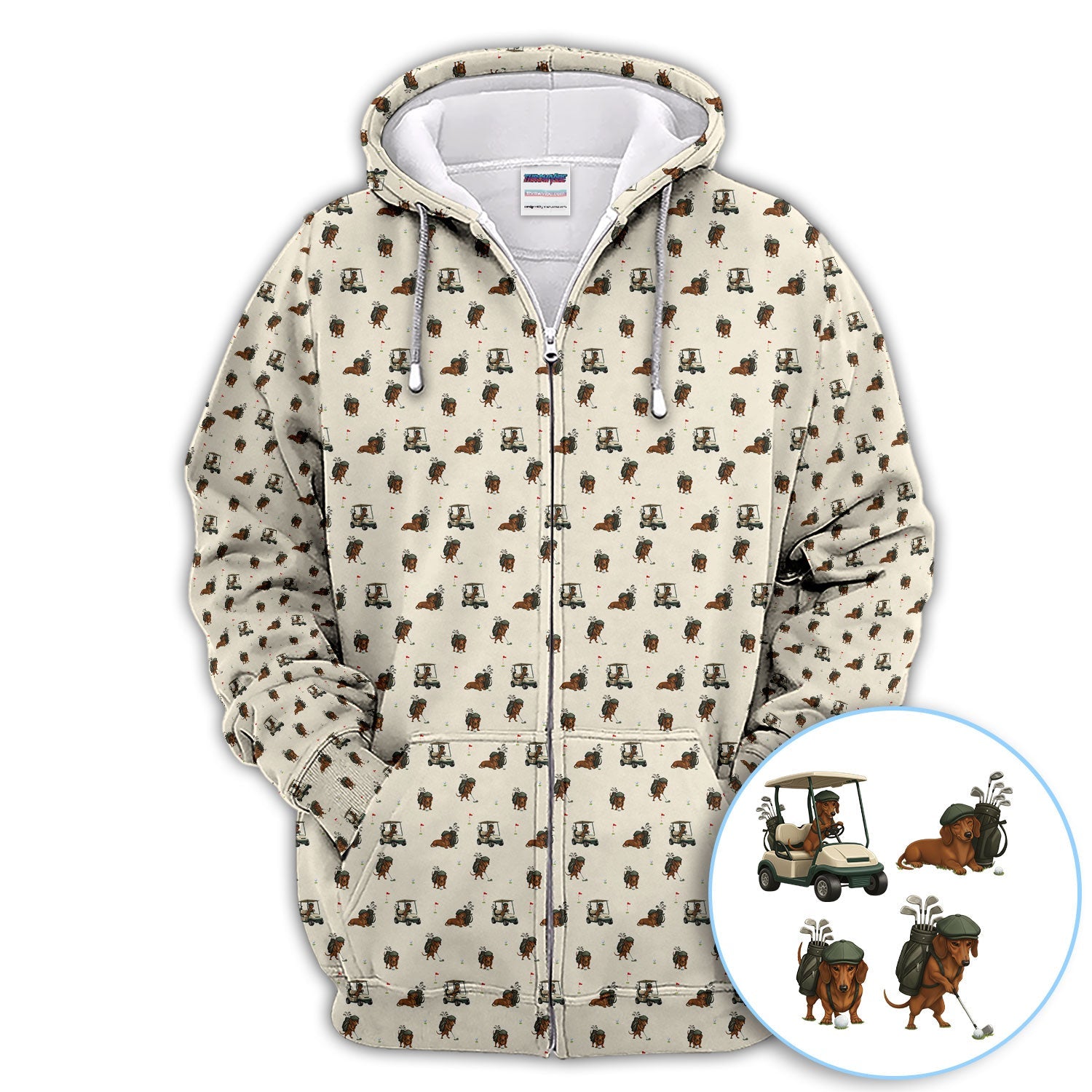 Funny Dachshund Golf Shirt, Wiener Dog Pattern Polos For Men, Golf Gift For Golfers