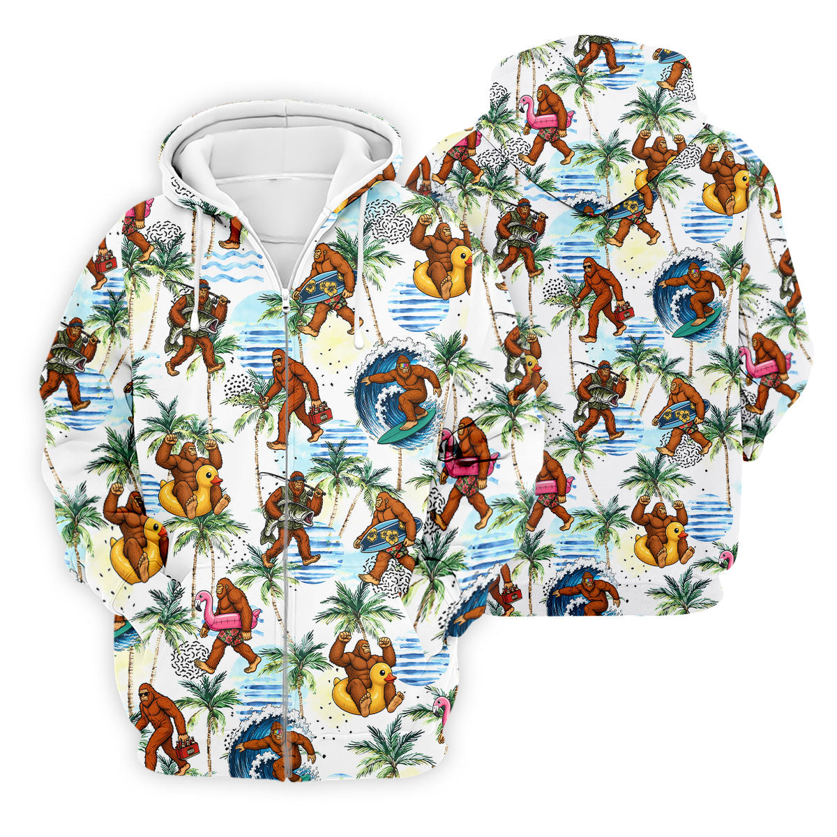 Tropical Bigfoot Surfing Fishing Beach Golf Shirt, Hawaiian Golf Shirt, Golf Apparel For Men, Mens Golf Shirts