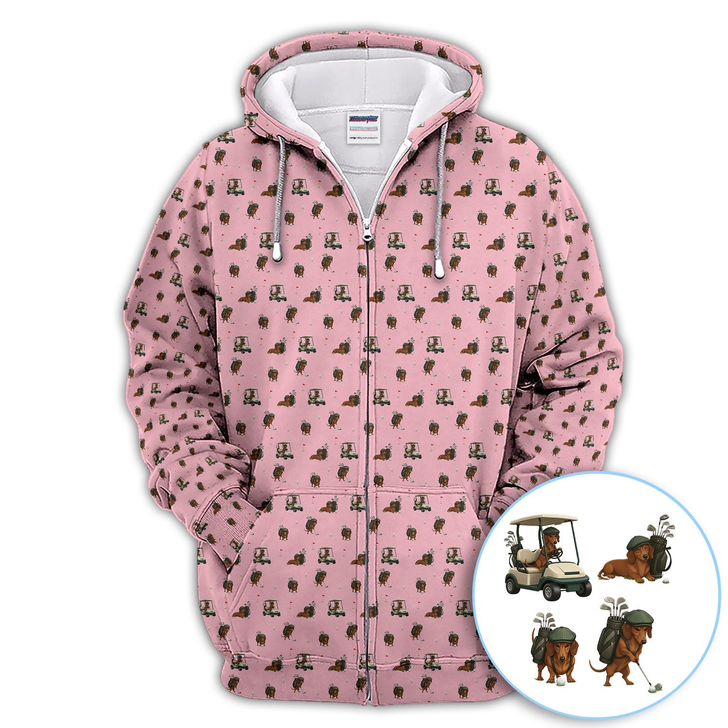 Funny Dachshund Golf Shirt, Wiener Dog Pattern Polos For Men, Golf Gift For Golfers
