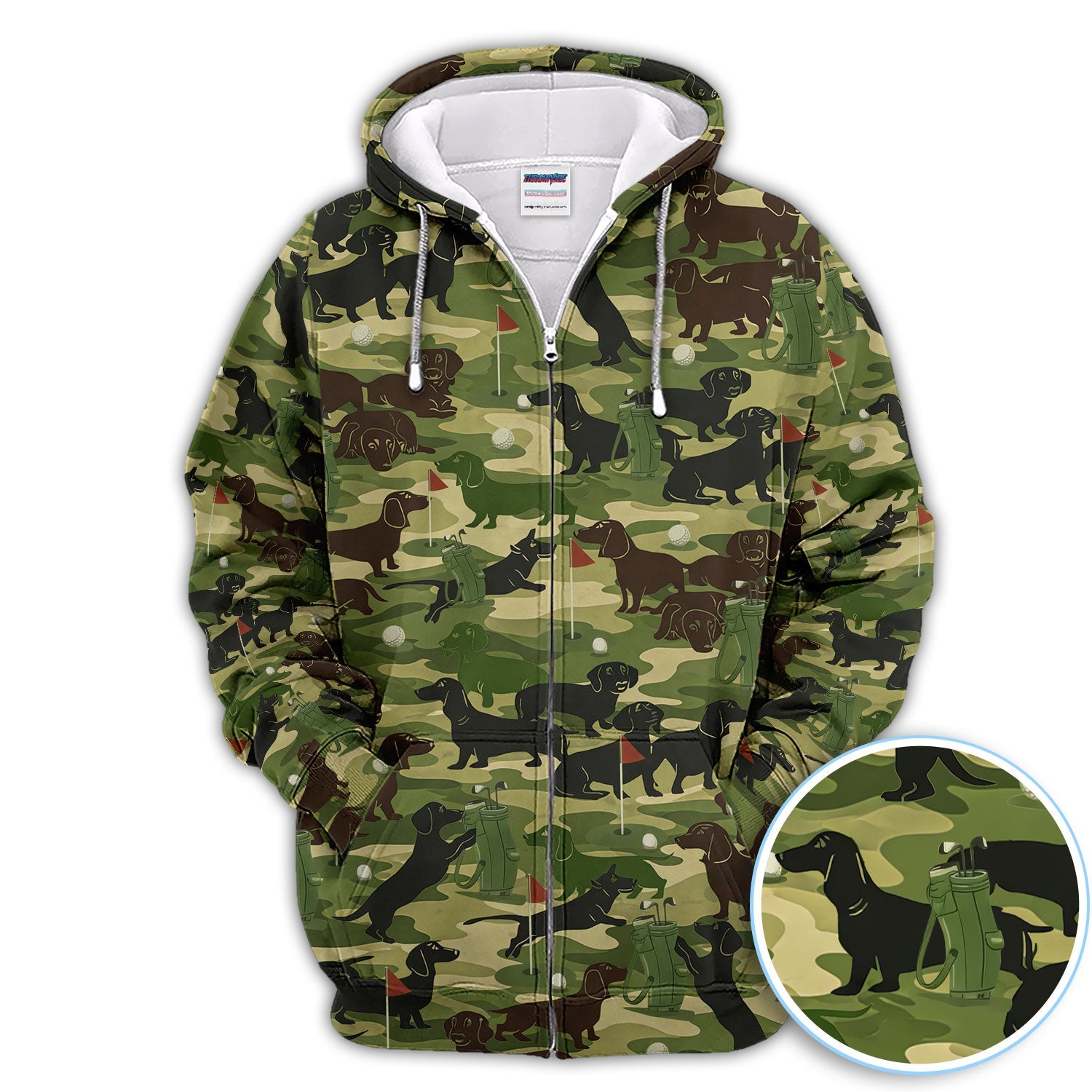Dachshund Camo Pattern Golf Polos, Crazy Wiener Dog Golf Shirt, Funny Golf Gift For Golfer