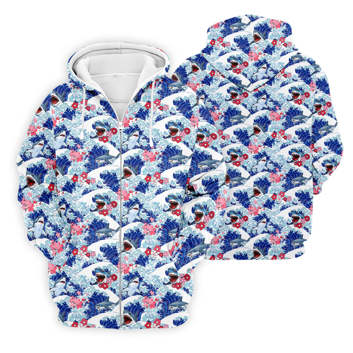 Japanese Shark Wave Sakura Golf Shirt, Mens Golf Polo, Printed Golf Shirts, Golf Apparel For Men