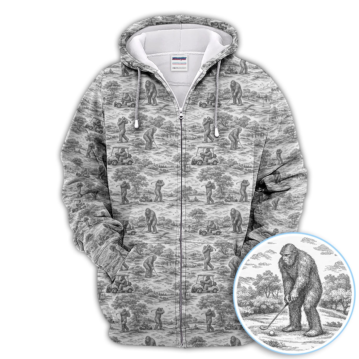 Crazy Bigfoot Pattern Golf Polos, Funny Sasquatch Golf Shirt For Men, Golf Gift For Golfer