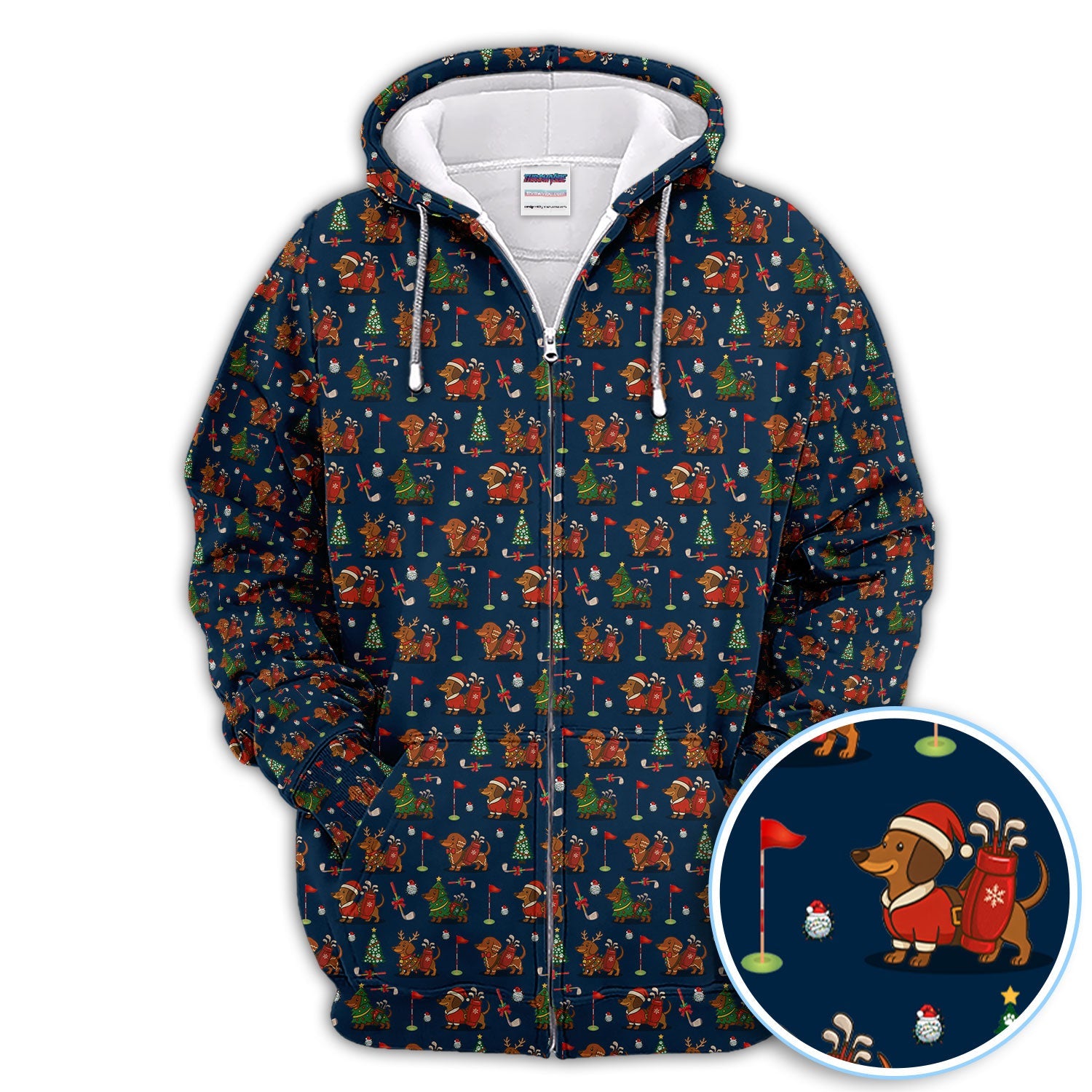 Christmas Dachshund Golf Polos, Cute Holiday Dog Golfer Shirt, Xmas Golf Gift For Golfer
