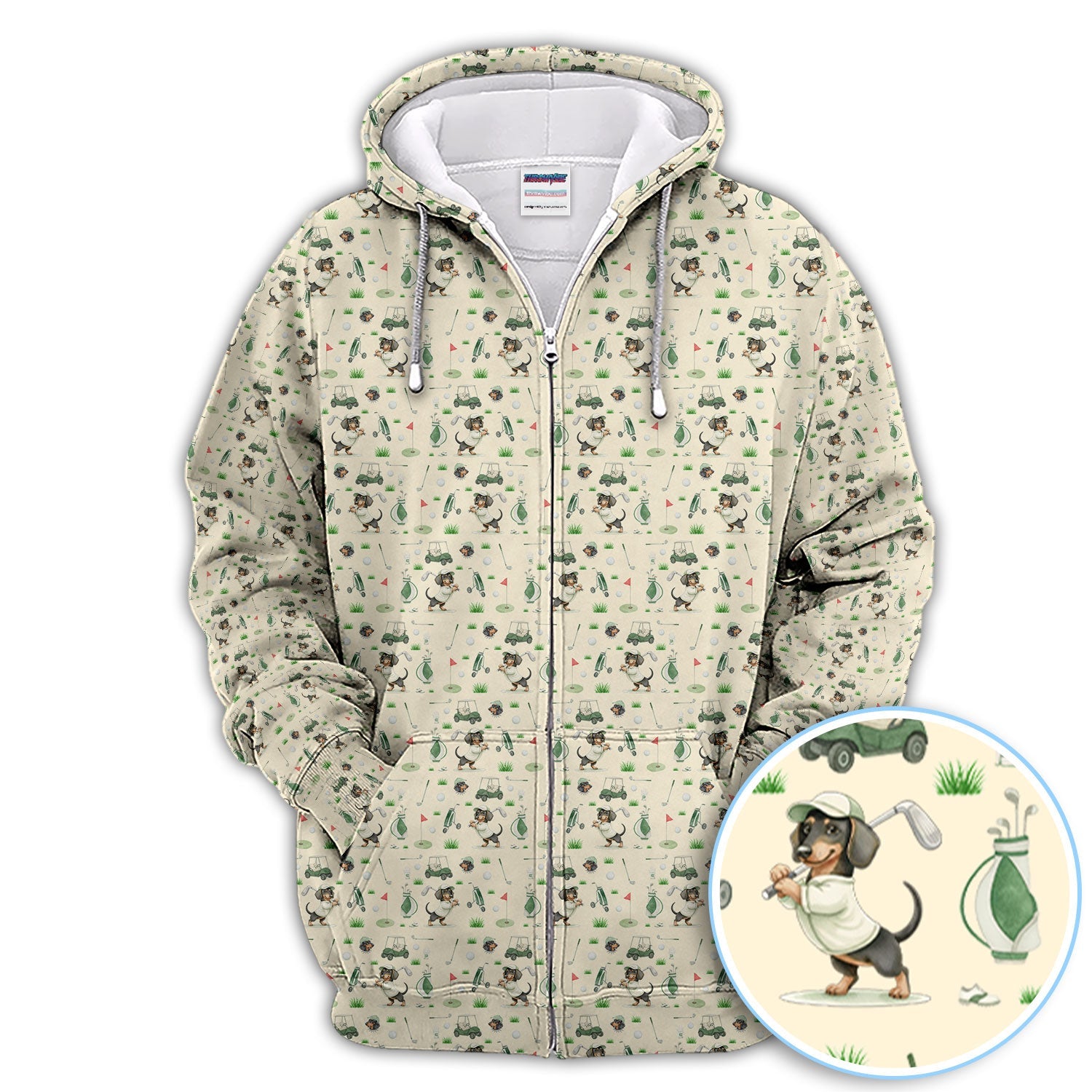 Funny Wiener Dog Golf Shirt, Dachshund Pattern Golf Polos, Crazy Golf Gift For Men