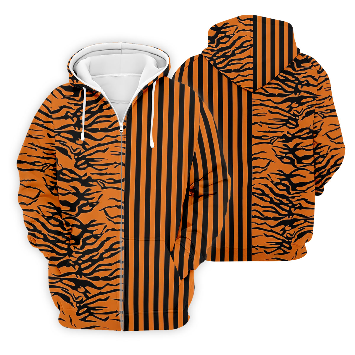 Orange Tiger Stripe Split Pattern Golf Shirt, Mens Golf Polo, Golf Apparel For Men, Golf Polo Shirts For Men