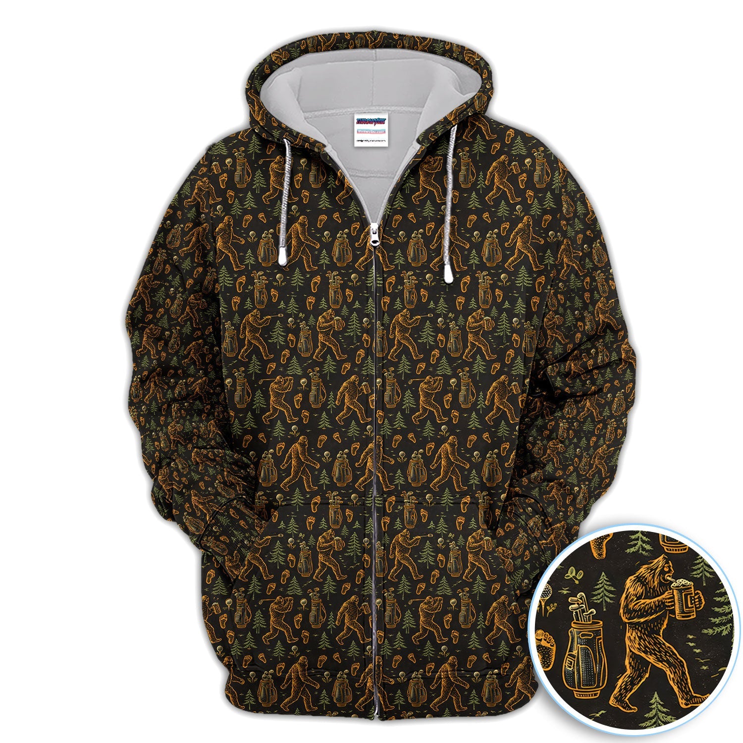 Bigfoot Beer Forest Pattern Golf Shirt, Sasquatch Drinking Golf Shirt For Men, Golfer Gift