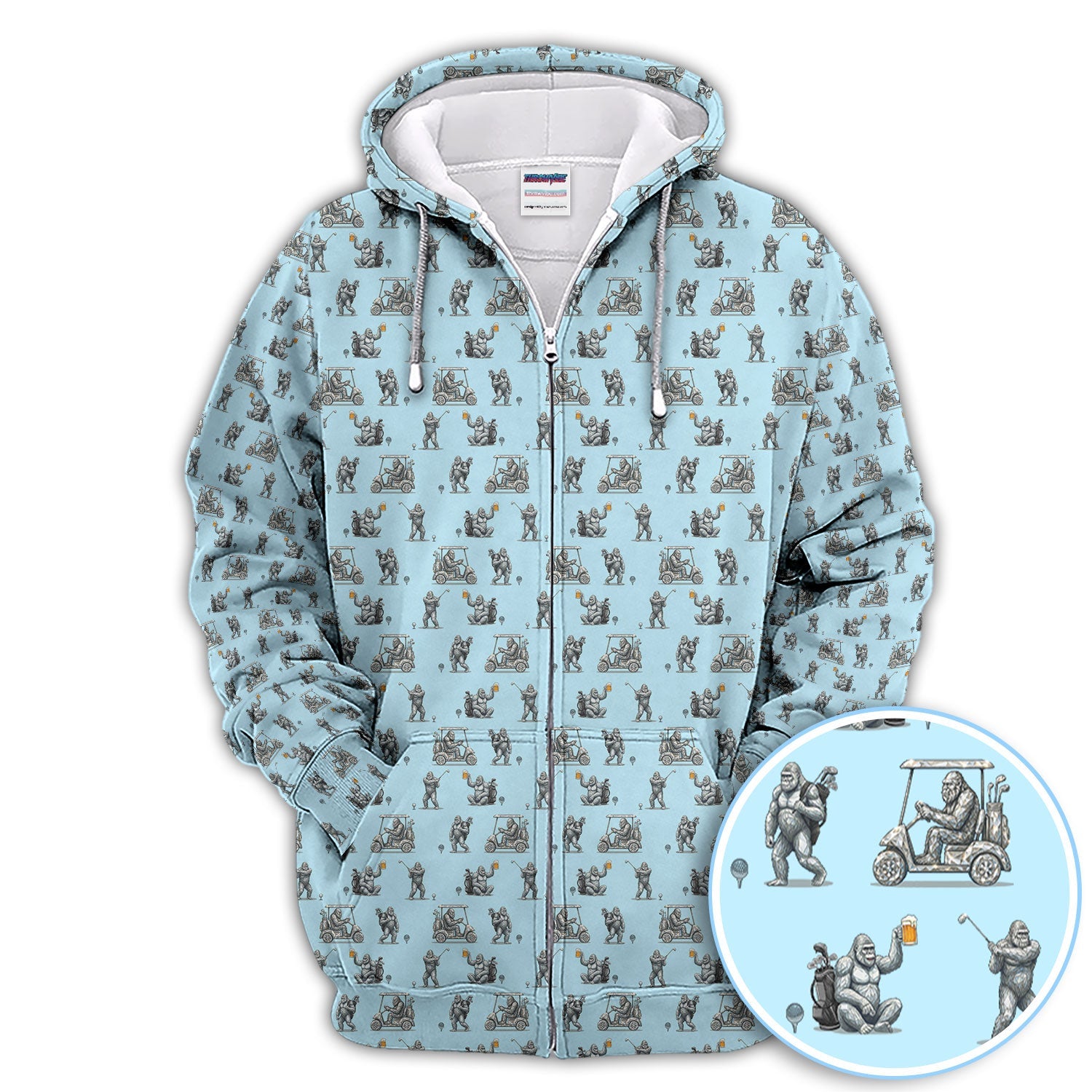 Funny Bigfoot Pattern Golf Shirt, Squatch Bigfoot Golf Polos, Crazy Golf Gift For Men