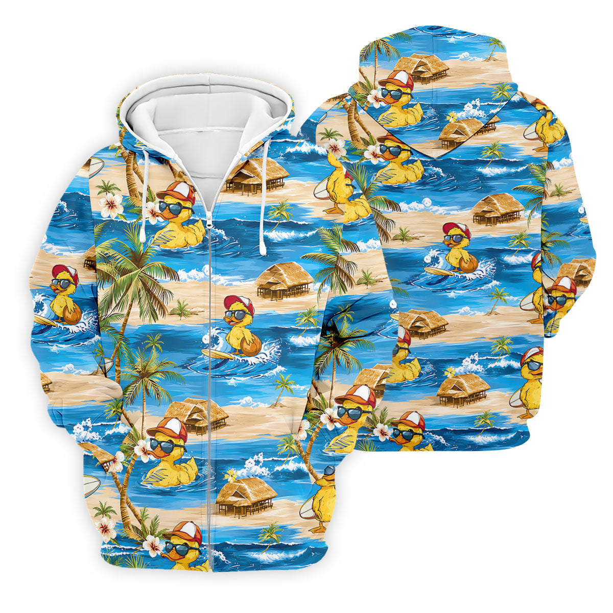 Cool Duck Hawaiian Golf Shirt, Surfing Duck Beach Men's Golf Polo, Polo Shirts For Men
