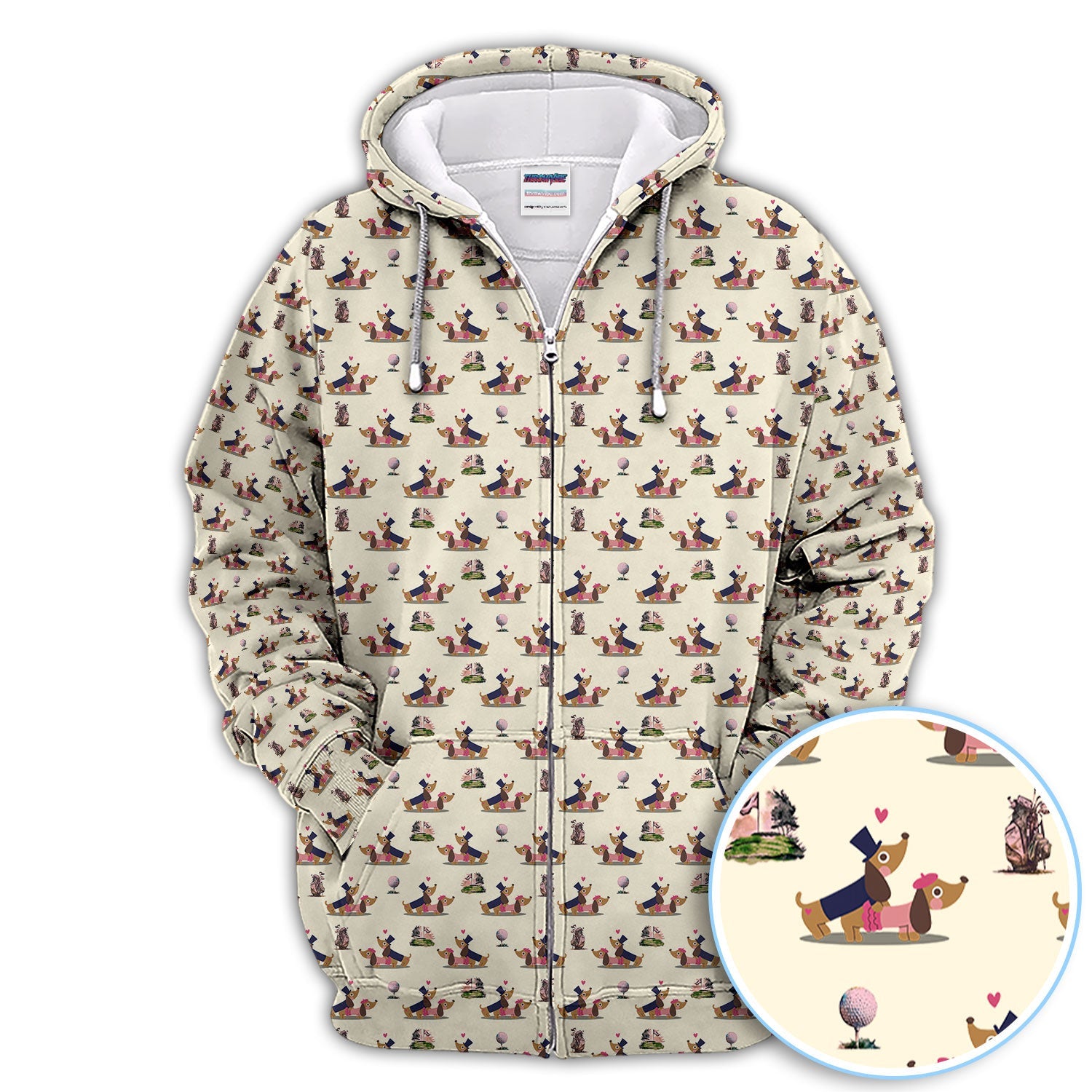 Dachshund Love Pattern Golf Shirt, Wiener Dog Golf Polos, Golf Gift For Golfer