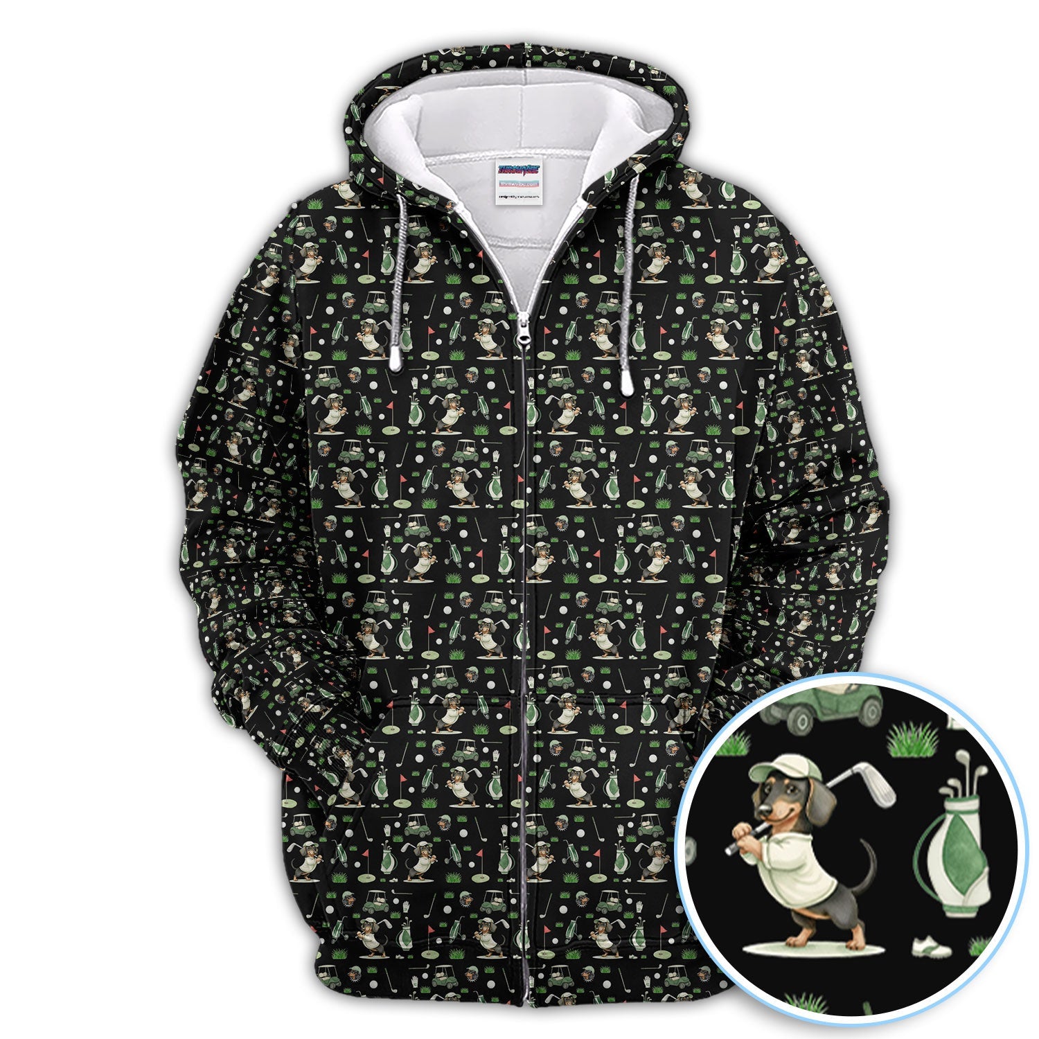 Funny Wiener Dog Golf Shirt, Dachshund Pattern Golf Polos, Crazy Golf Gift For Men