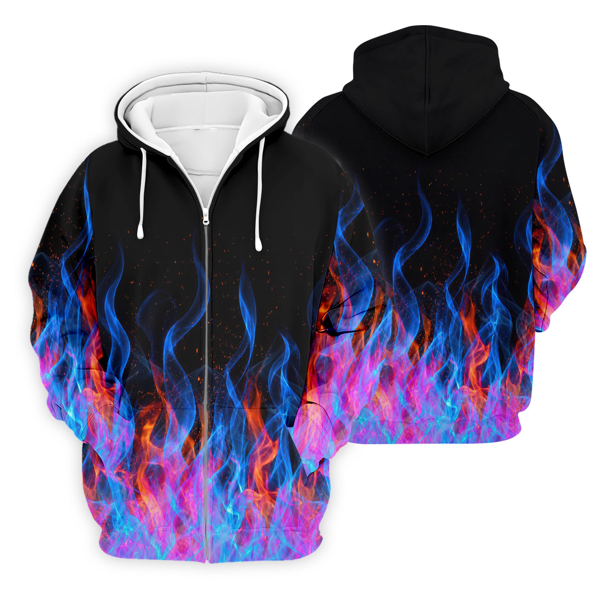 Black Blue Flame Fire Pattern Golf Shirt, Men's Golf Shirt, Mens Polo Shirts, Printed Golf Shirts