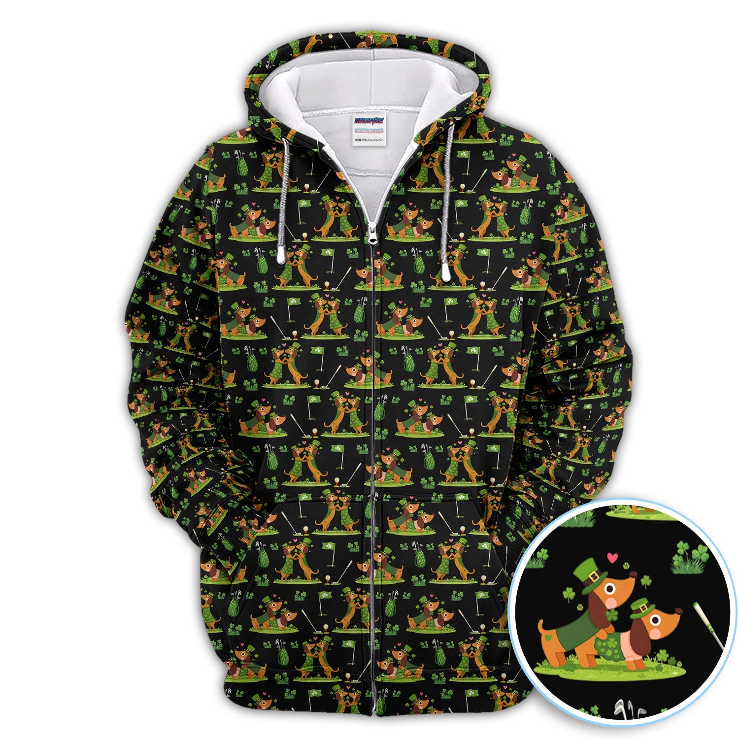 Cute Dachshund St Patrick Pattern Golf Shirt, Wiener Dog Golf Shirt, Golf Gift For Men