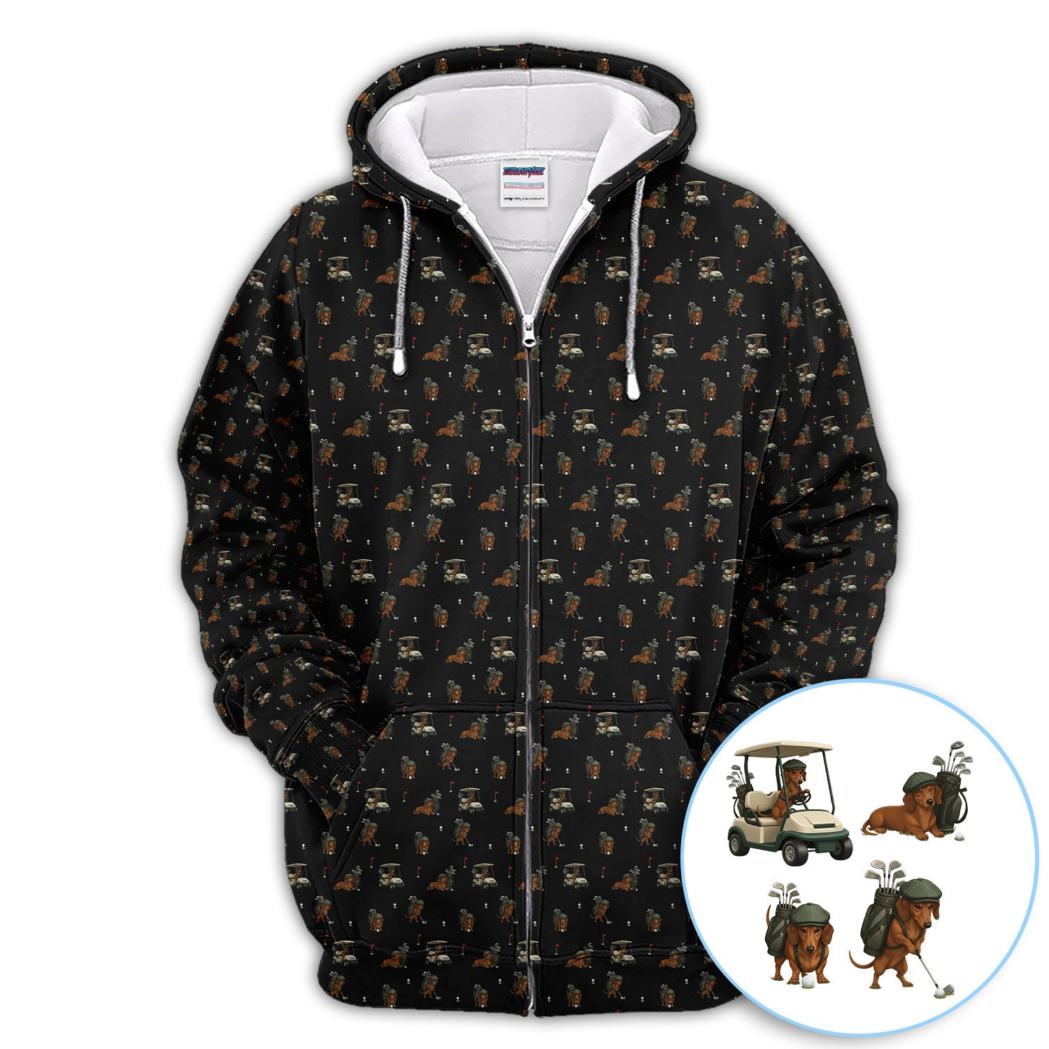Funny Dachshund Golf Shirt, Wiener Dog Pattern Polos For Men, Golf Gift For Golfers
