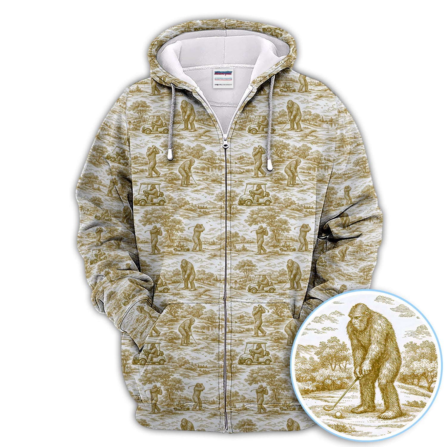 Crazy Bigfoot Pattern Golf Polos, Funny Sasquatch Golf Shirt For Men, Golf Gift For Golfer