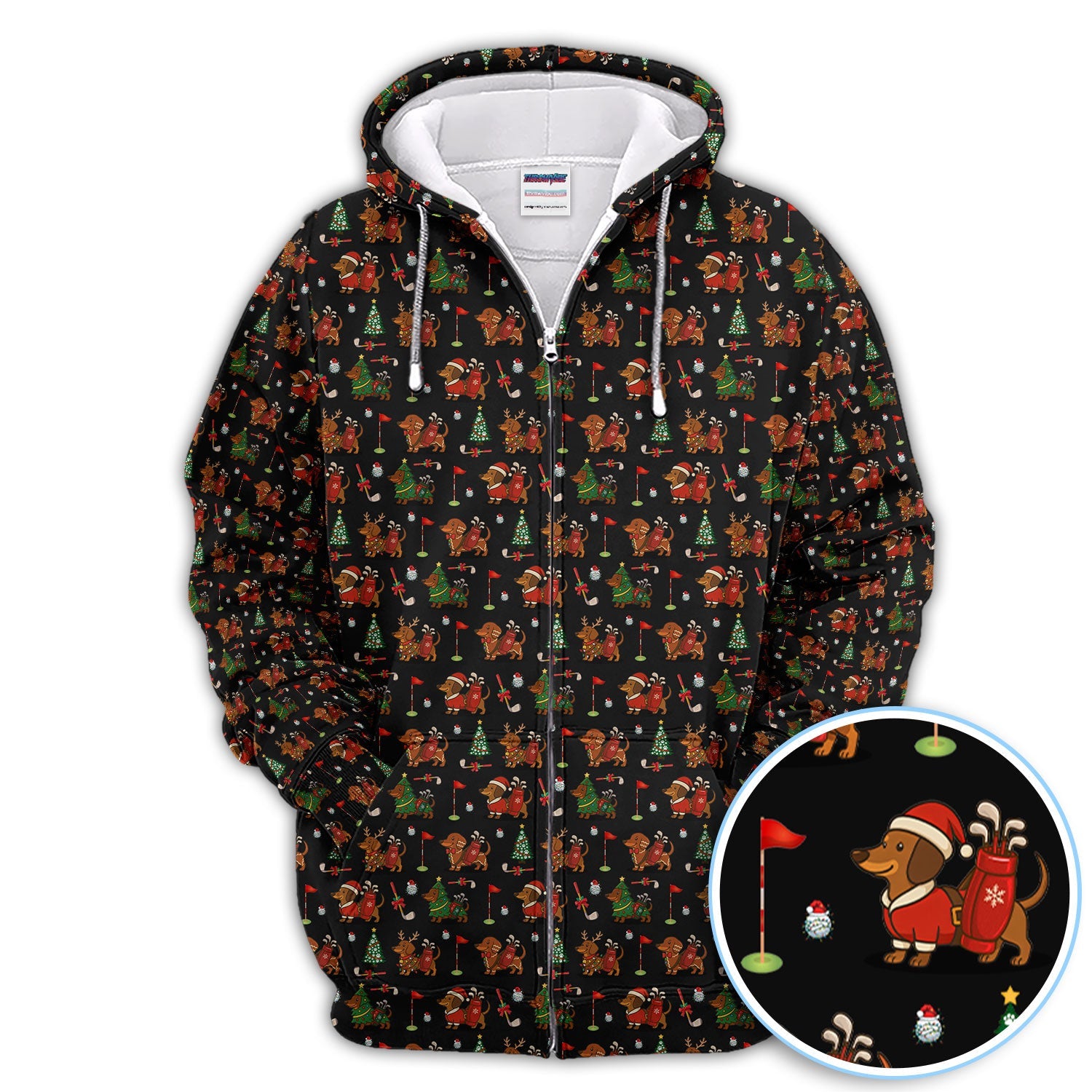 Christmas Dachshund Golf Polos, Cute Holiday Dog Golfer Shirt, Xmas Golf Gift For Golfer
