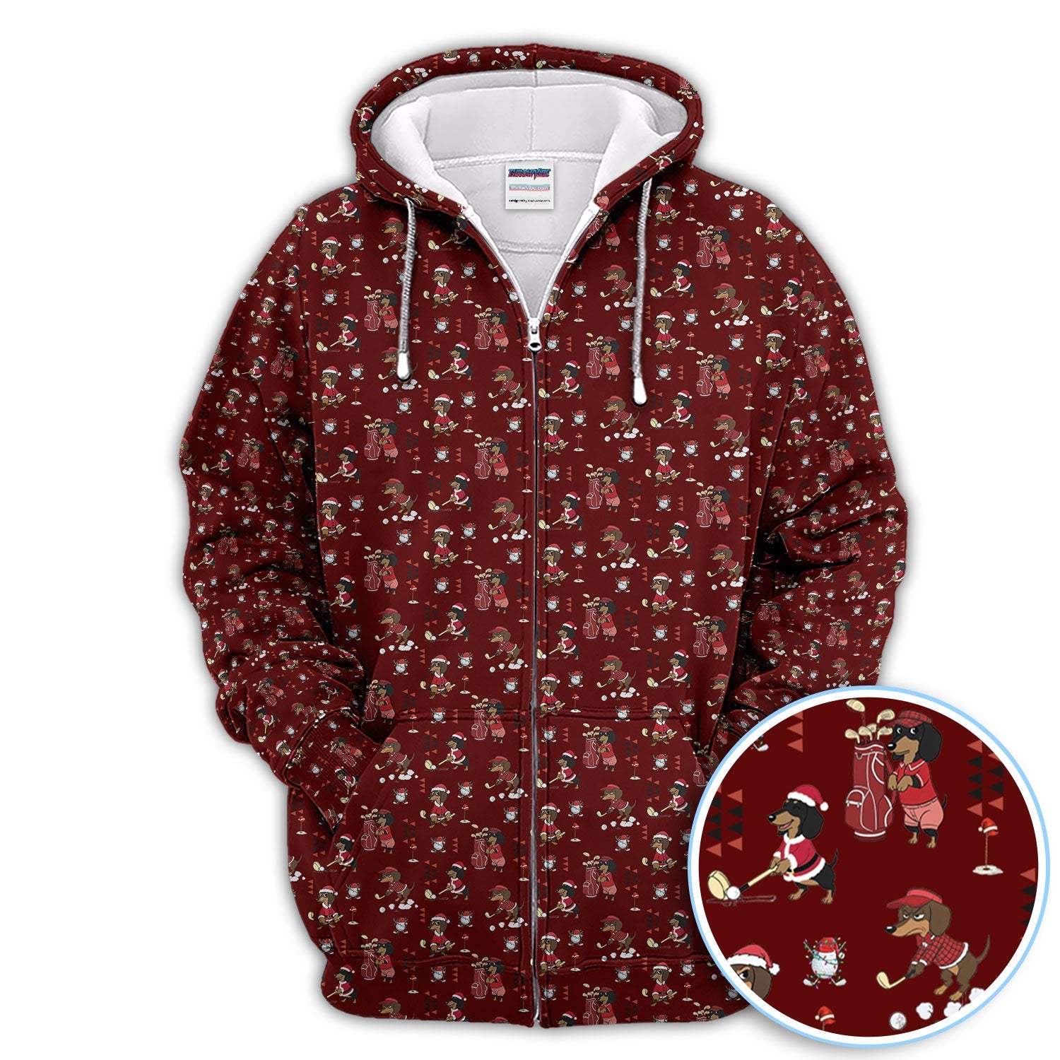Funny Dachshund Christmas Golf Shirt, Cute Wiener Dog Pattern Polos, Festive Holiday Golf Shirt Gift For Men Golfers