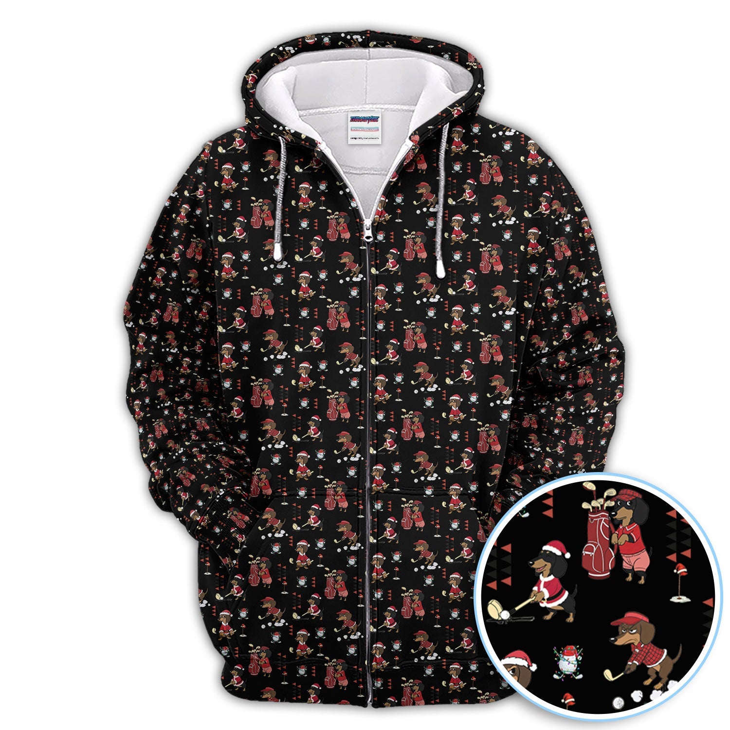 Funny Dachshund Christmas Golf Shirt, Cute Wiener Dog Pattern Polos, Festive Holiday Golf Shirt Gift For Men Golfers