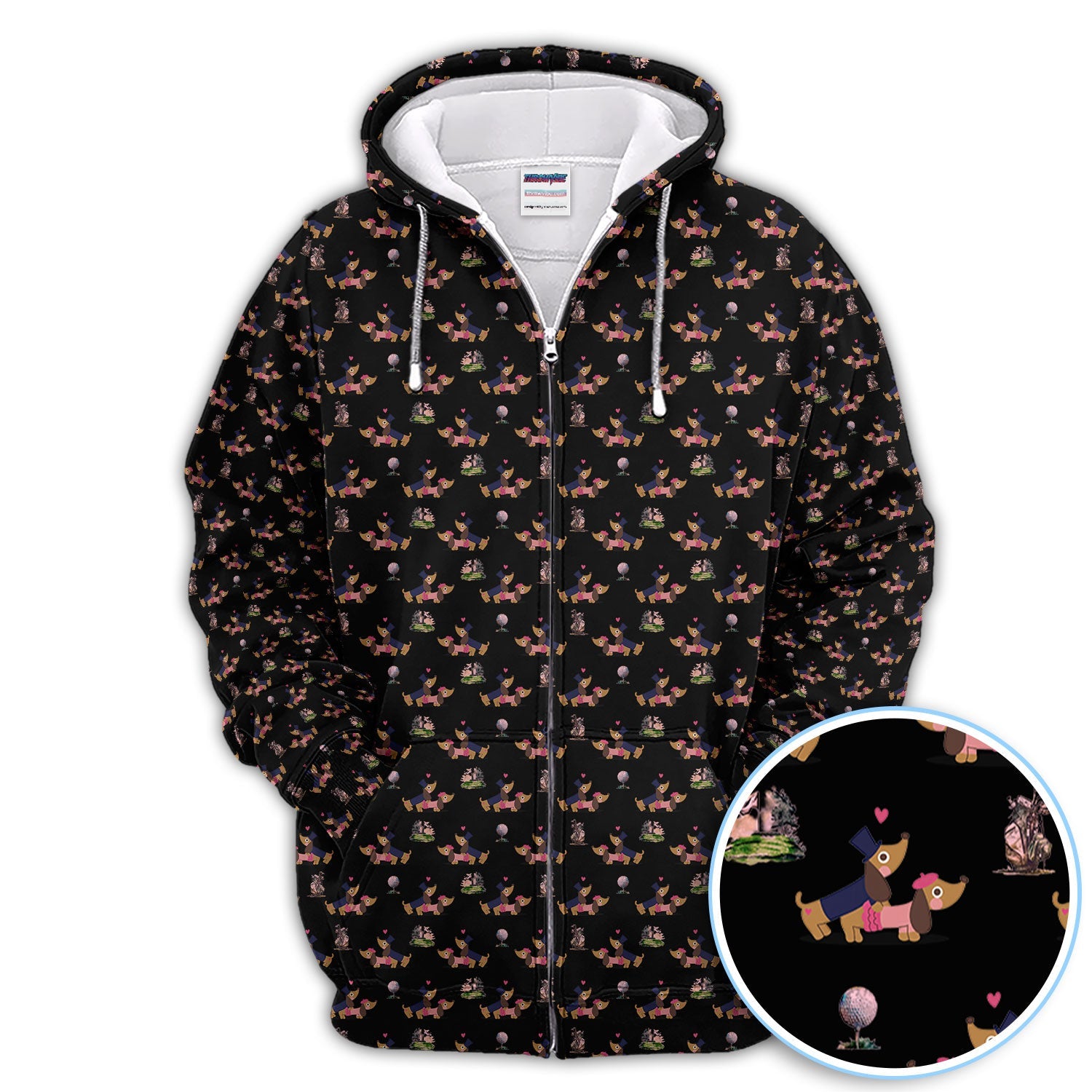 Dachshund Love Pattern Golf Shirt, Wiener Dog Golf Polos, Golf Gift For Golfer