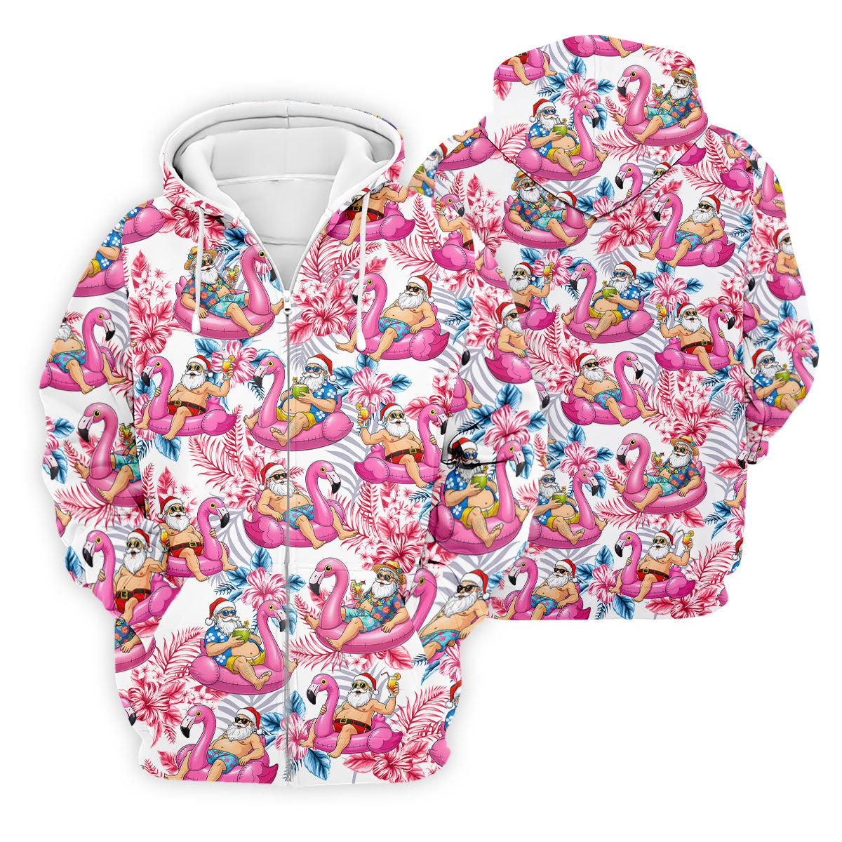 Santa Flamingo Float Tropical Christmas Golf Shirt, Christmas Hawaiian Shirt, Christmas Golf Shirt