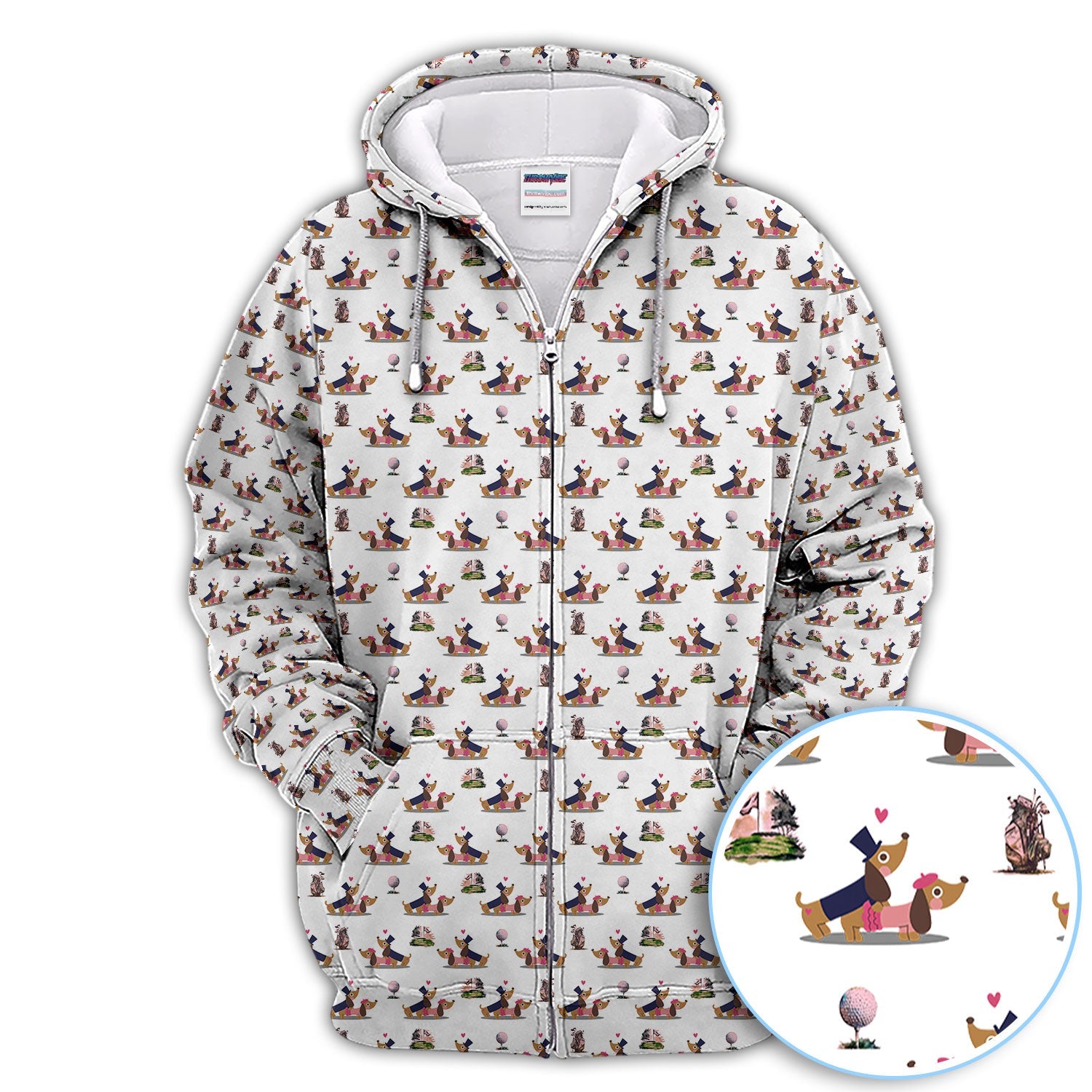 Dachshund Love Pattern Golf Shirt, Wiener Dog Golf Polos, Golf Gift For Golfer