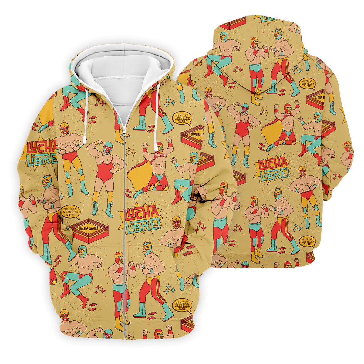 Yellow Lucha Libre Mexican Wrestler Pattern Golf Shirt, Hawaiian Golf Shirt, Mens Golf Shirts