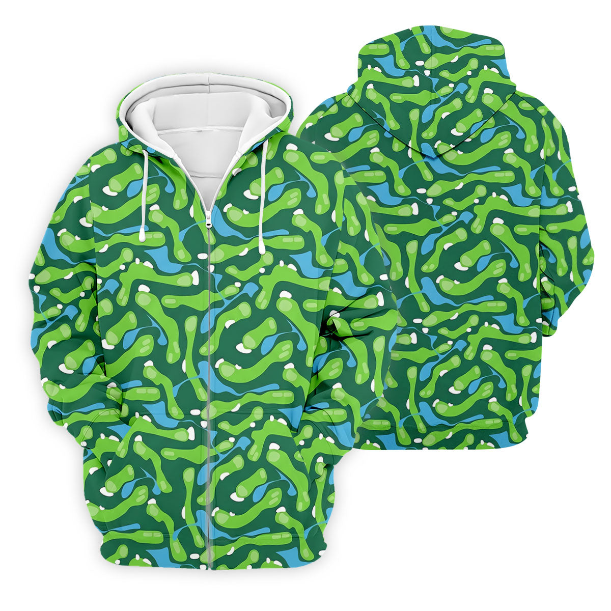 Golf Course Layout Golf Shirt, Fairway Water Hazard Pattern, Golf Shirt For Men
