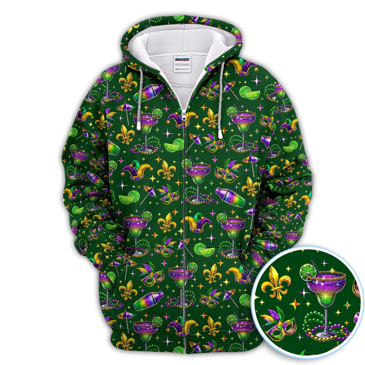 Funny Glitter Mardi Gras Pattern Golf Polos, Mardi Gras And Margaritas Golf Shirt For Men, Golf Gift For Golfer