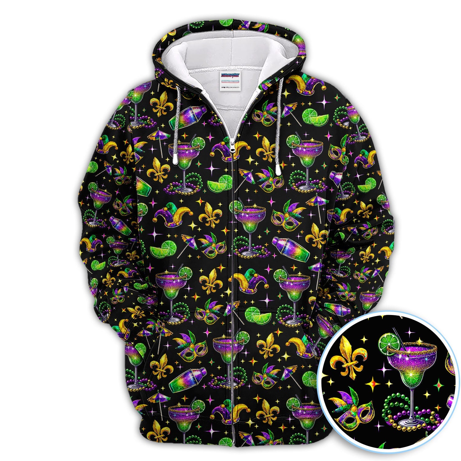 Funny Glitter Mardi Gras Pattern Golf Polos, Mardi Gras And Margaritas Golf Shirt For Men, Golf Gift For Golfer