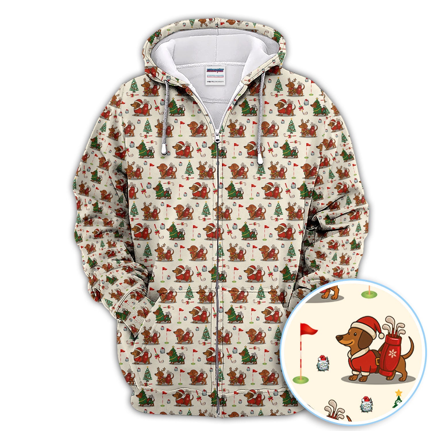 Christmas Dachshund Golf Polos, Cute Holiday Dog Golfer Shirt, Xmas Golf Gift For Golfer