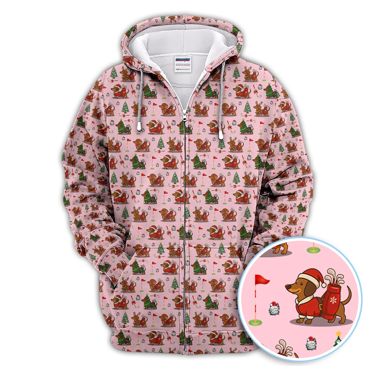 Christmas Dachshund Golf Polos, Cute Holiday Dog Golfer Shirt, Xmas Golf Gift For Golfer